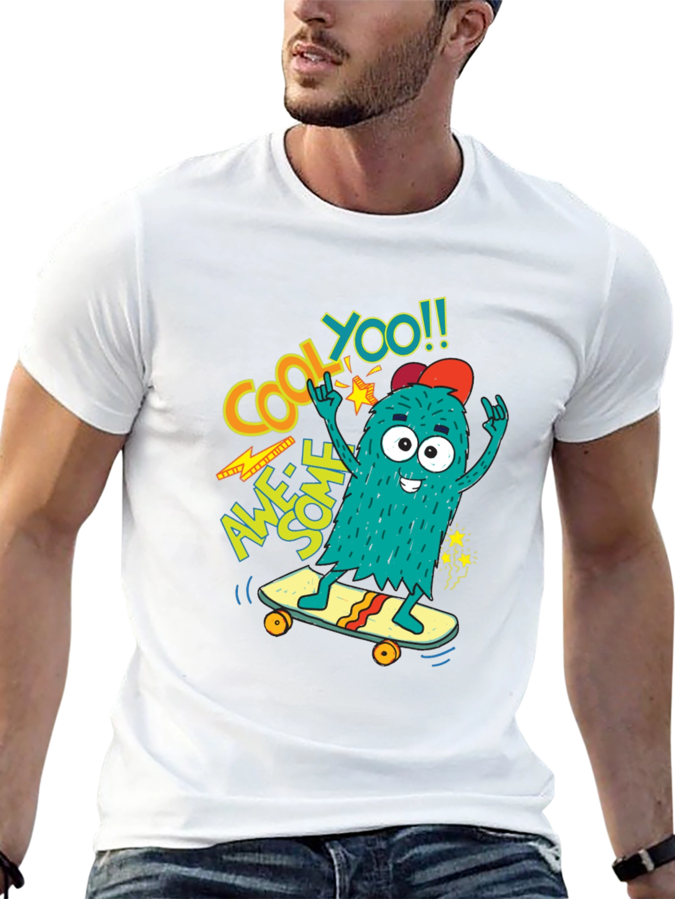 Cool Monster Skateboard Graphic Tee - Awesome YOO!!
