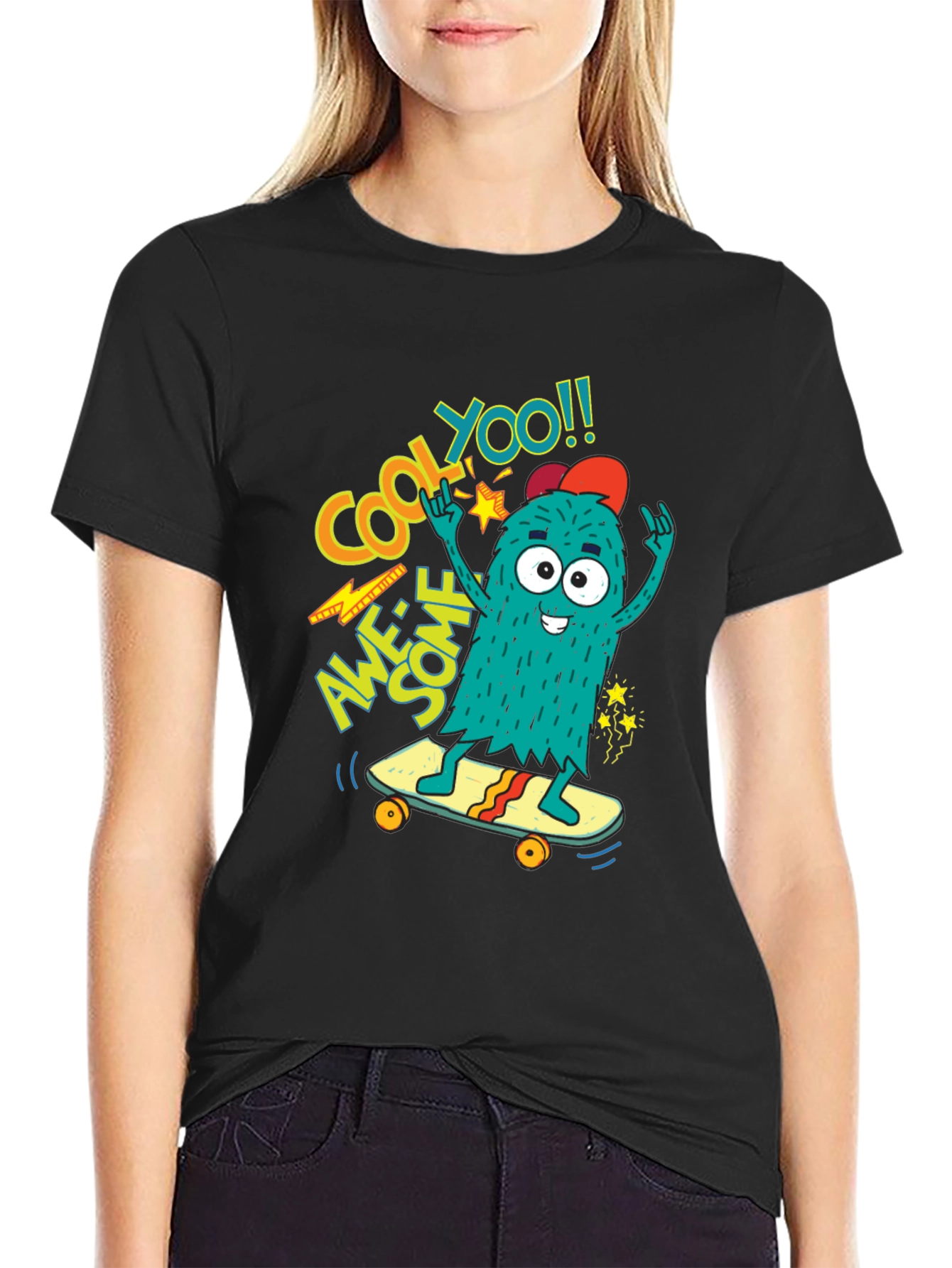 Cool Monster Skateboard Graphic Tee - Awesome YOO!!