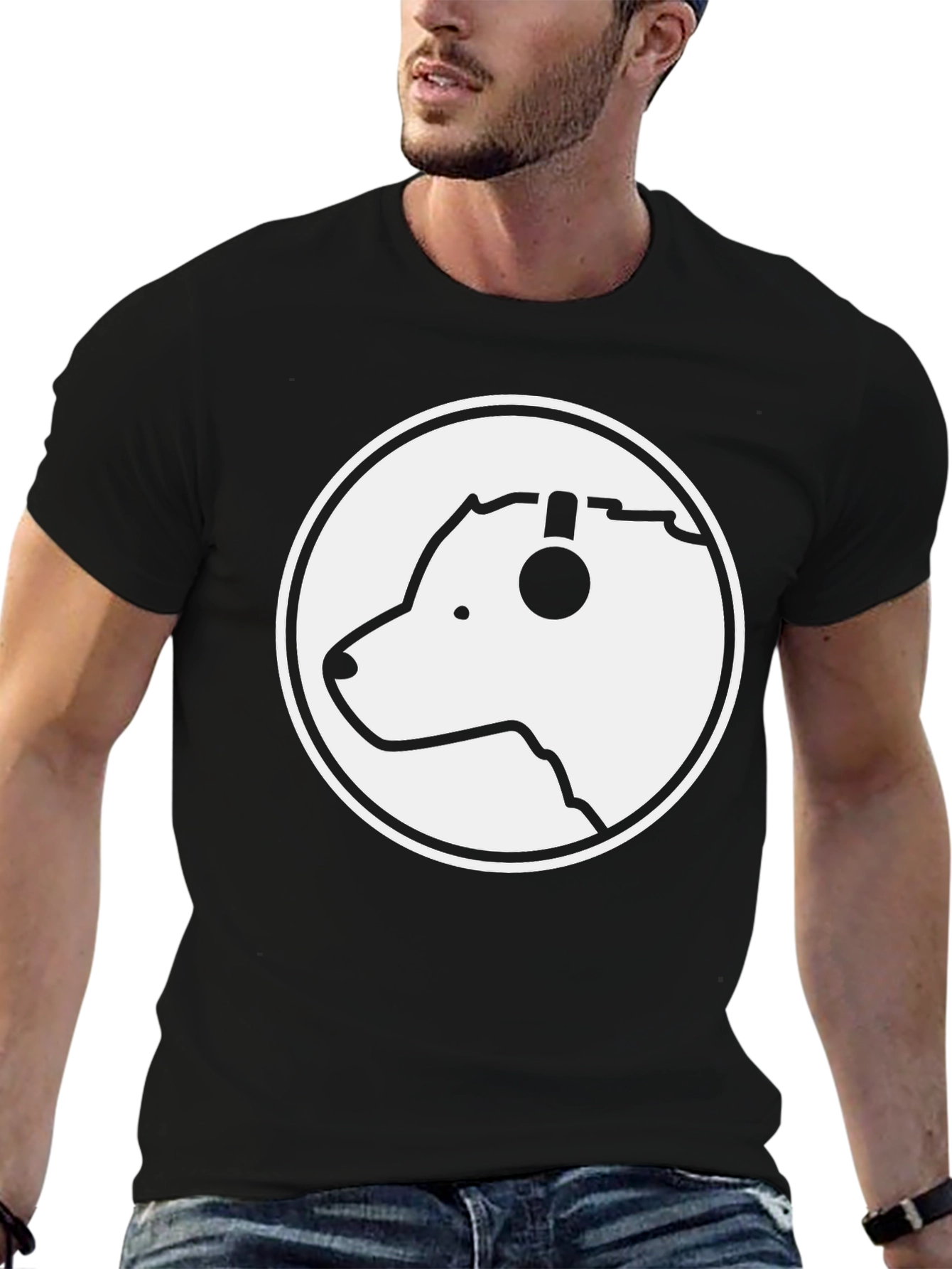 Cool Bear Headphone T-Shirt - Black Crew Neck Tee