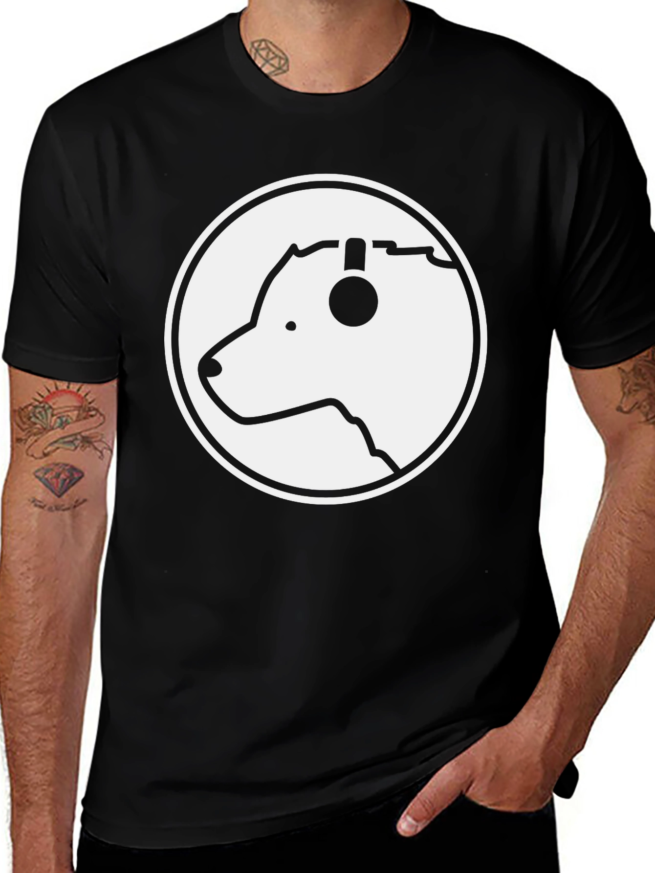 Cool Bear Headphone T-Shirt - Black Crew Neck Tee
