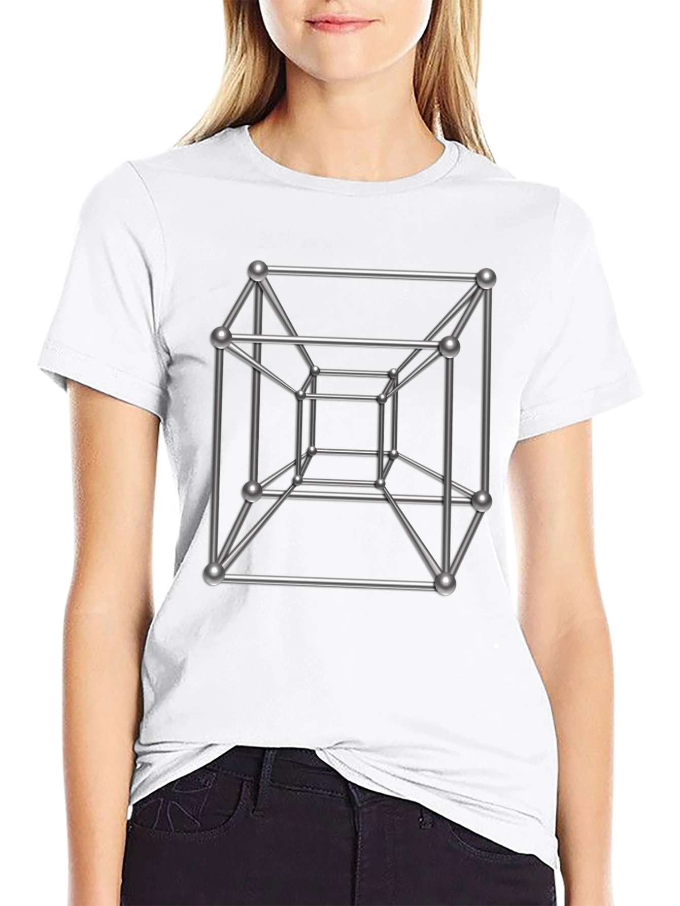 Tesseract Cube Graphic T-Shirt - Geometric Design