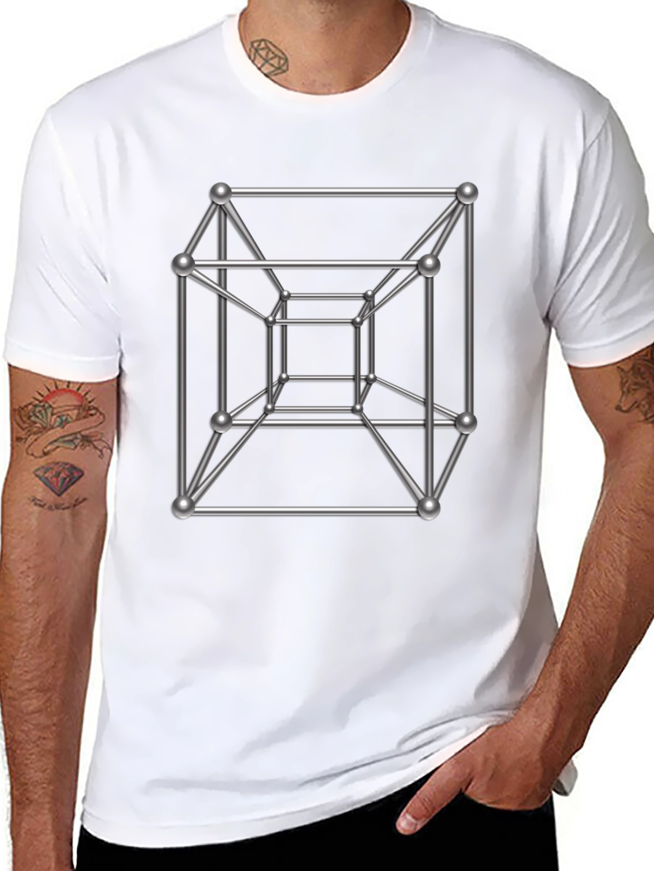 Tesseract Cube Graphic T-Shirt - Geometric Design