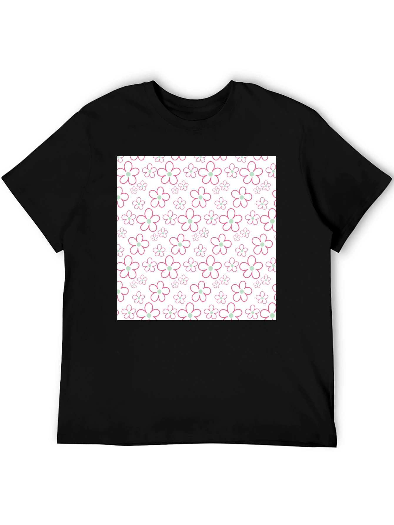 Floral Pattern T-Shirt - Black