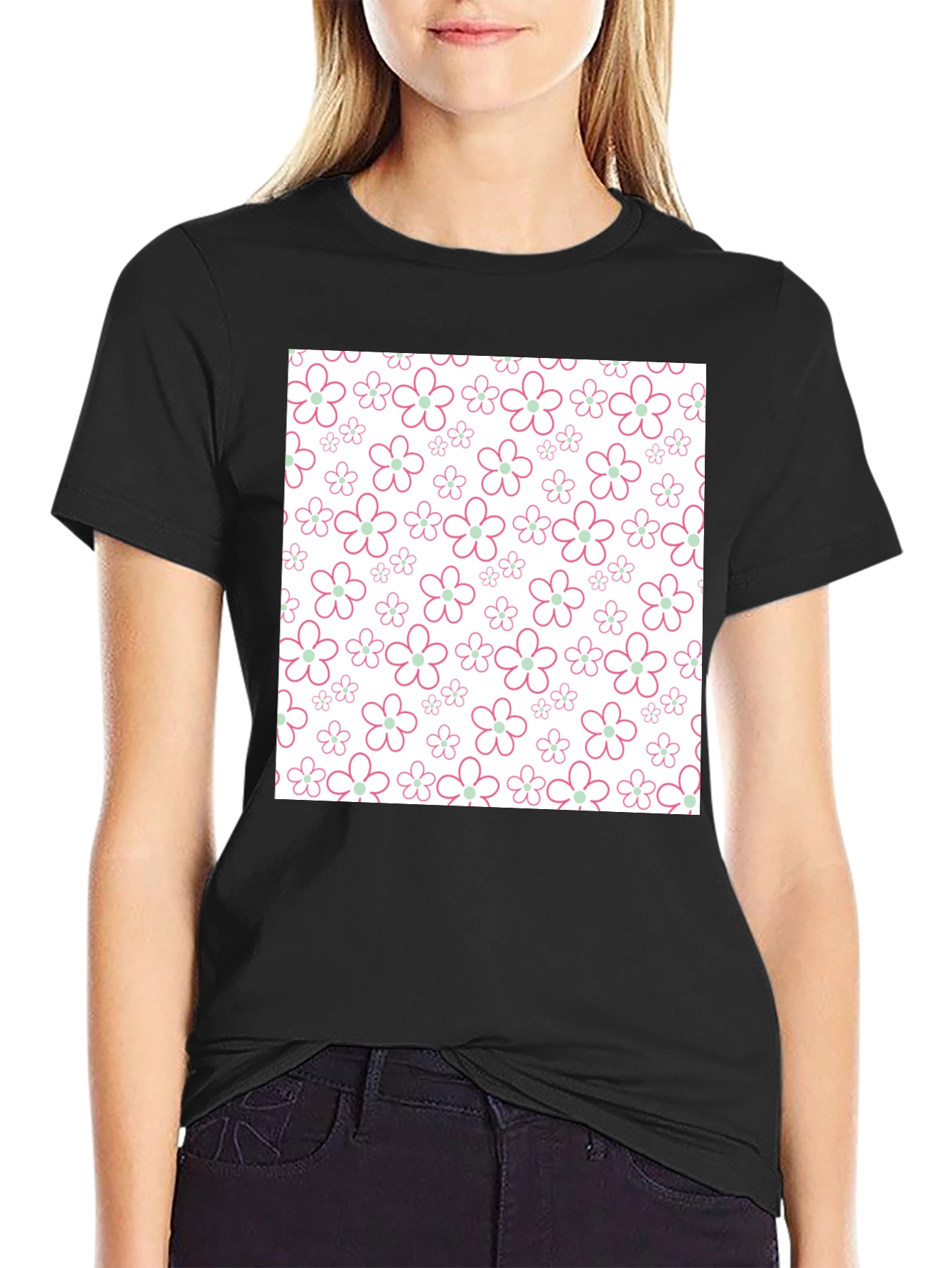 Floral Pattern T-Shirt - Black