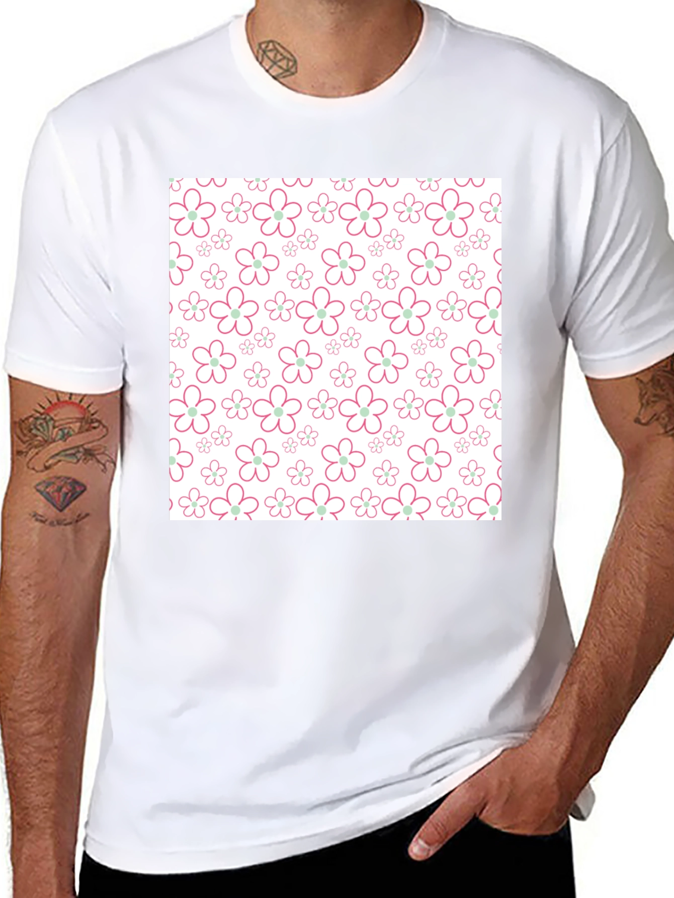 Floral Pattern T-Shirt - Black