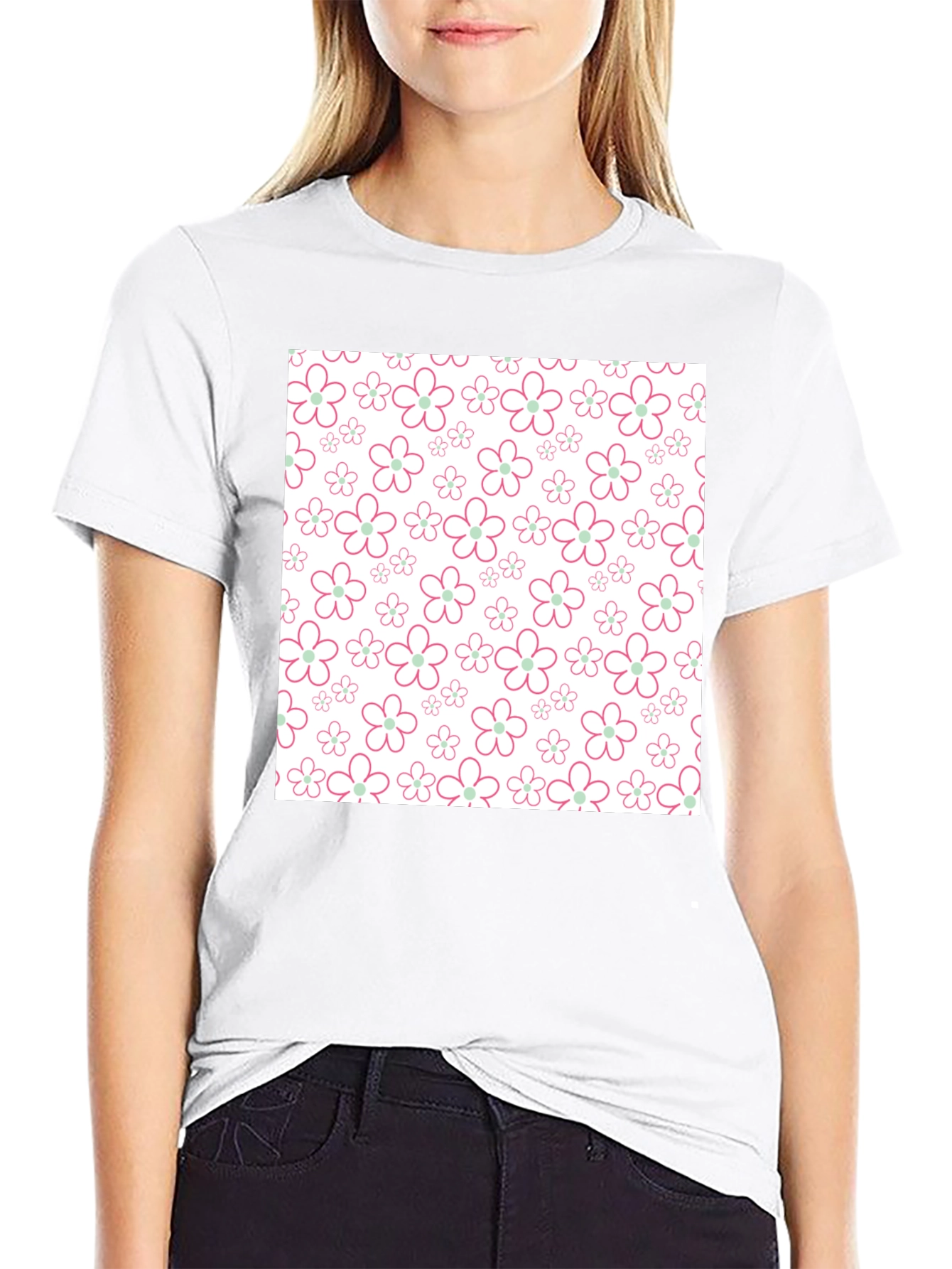 Floral Pattern T-Shirt - Black