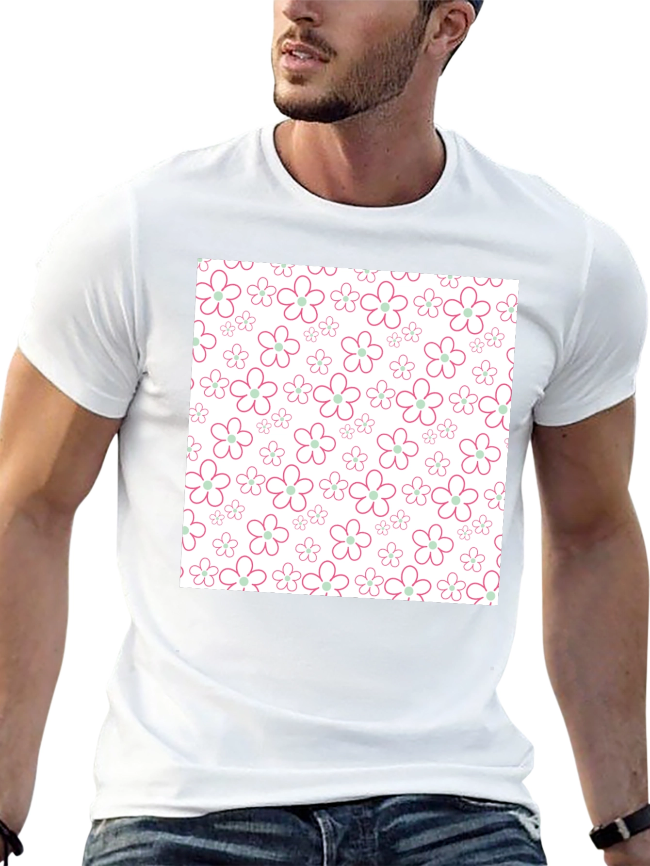 Floral Pattern T-Shirt - Black