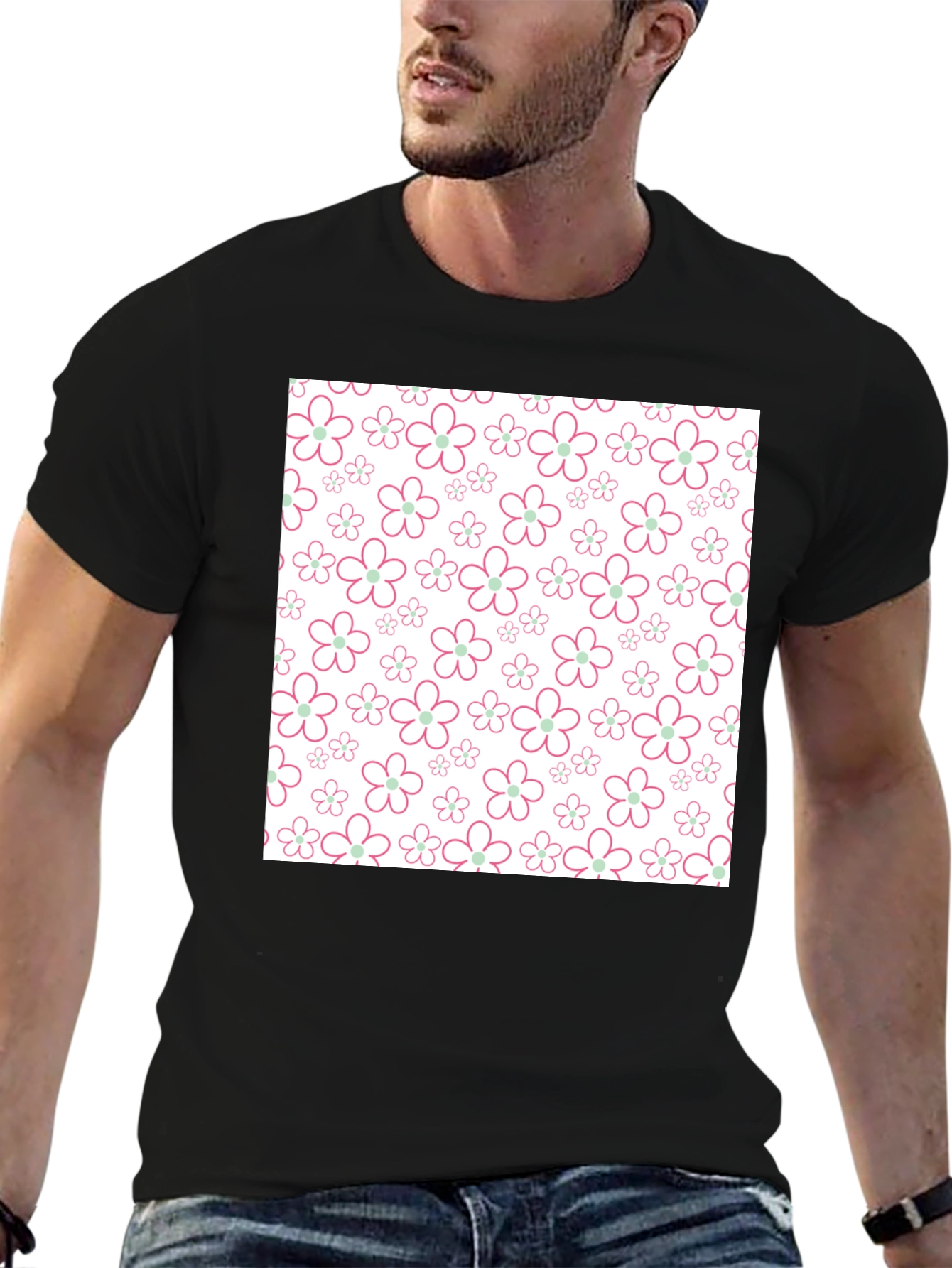 Floral Pattern T-Shirt - Black