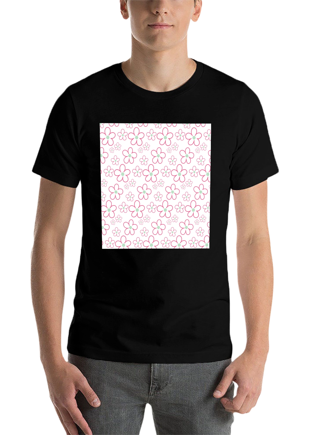 Floral Pattern T-Shirt - Black