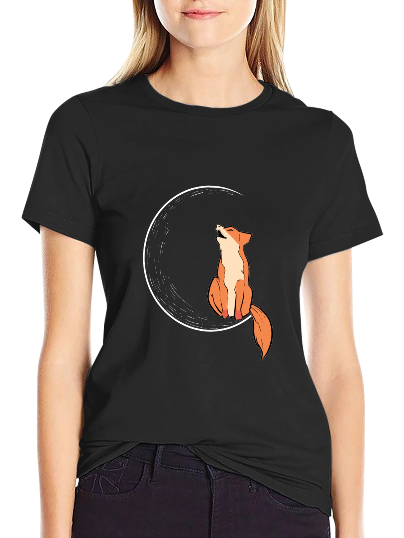 Fox Moon Black T-Shirt - Stylish Graphic Tee