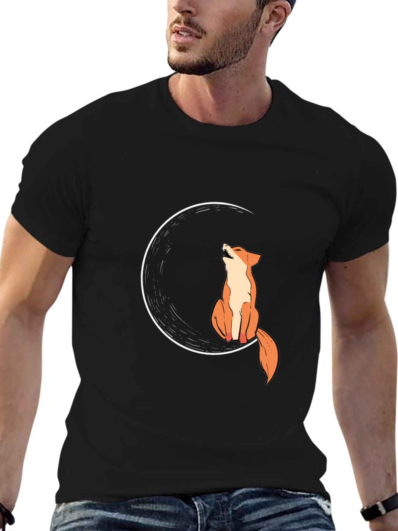 Fox Moon Black T-Shirt - Stylish Graphic Tee