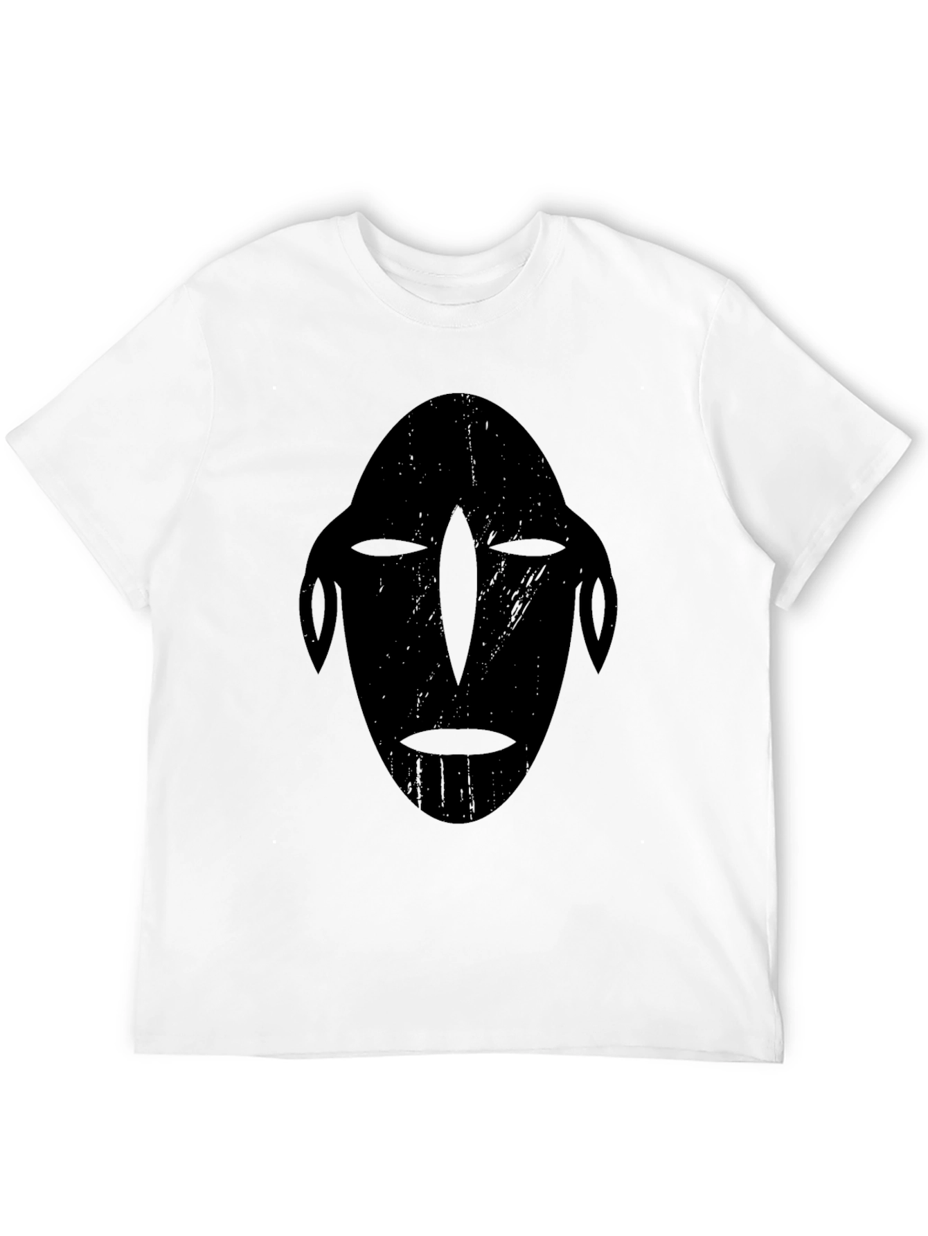 Tribal Mask Graphic Tee - Black Cotton T-Shirt
