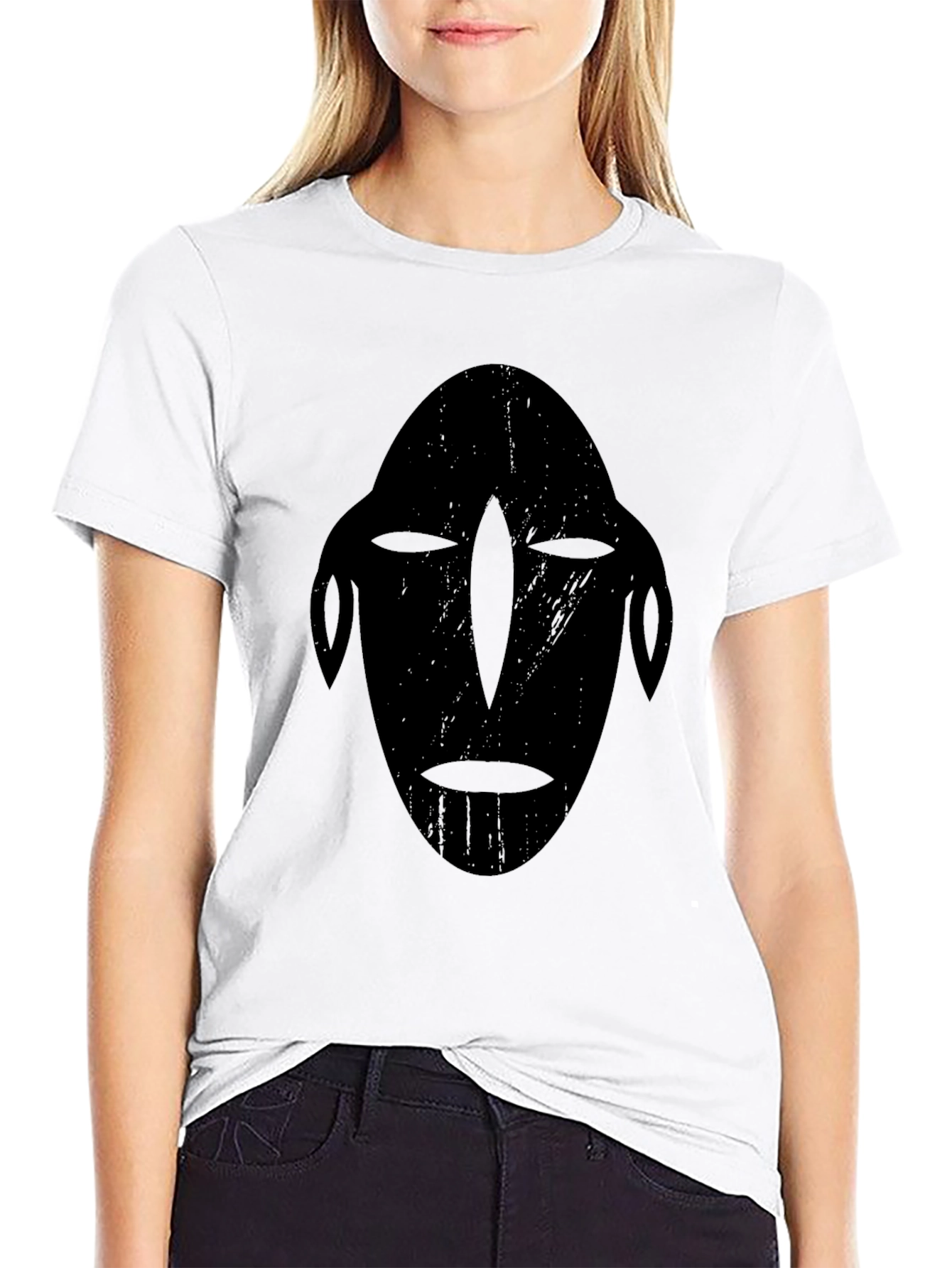 Tribal Mask Graphic Tee - Black Cotton T-Shirt