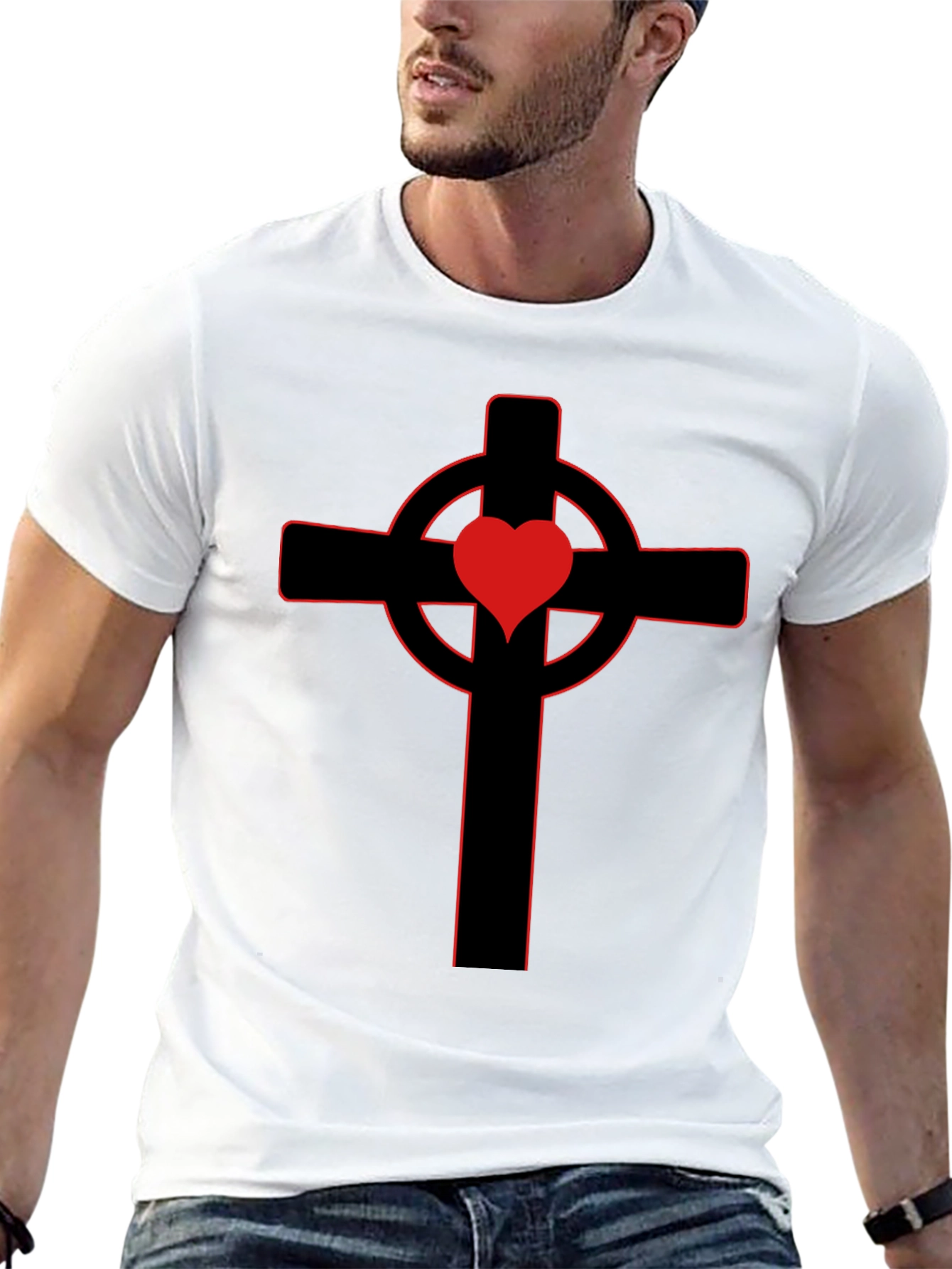 Black T-Shirt with Red Heart Celtic Cross