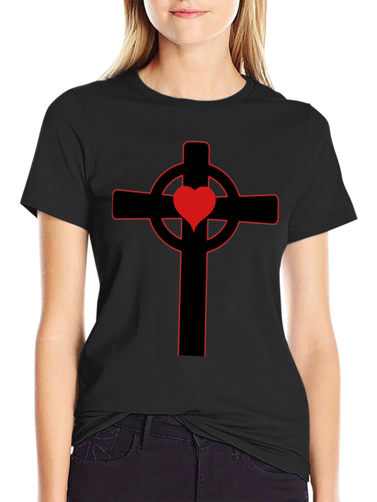 Black T-Shirt with Red Heart Celtic Cross