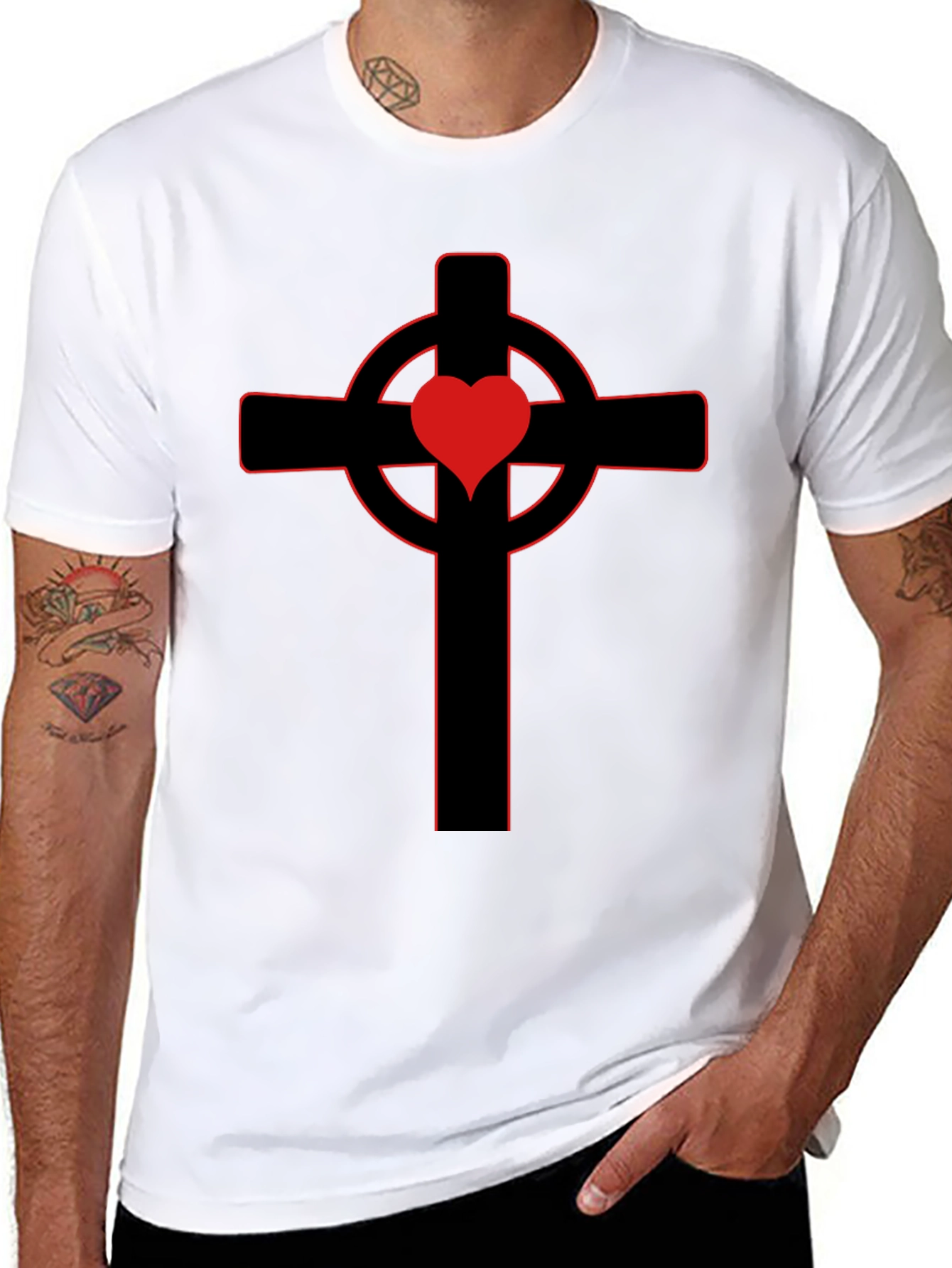 Black T-Shirt with Red Heart Celtic Cross