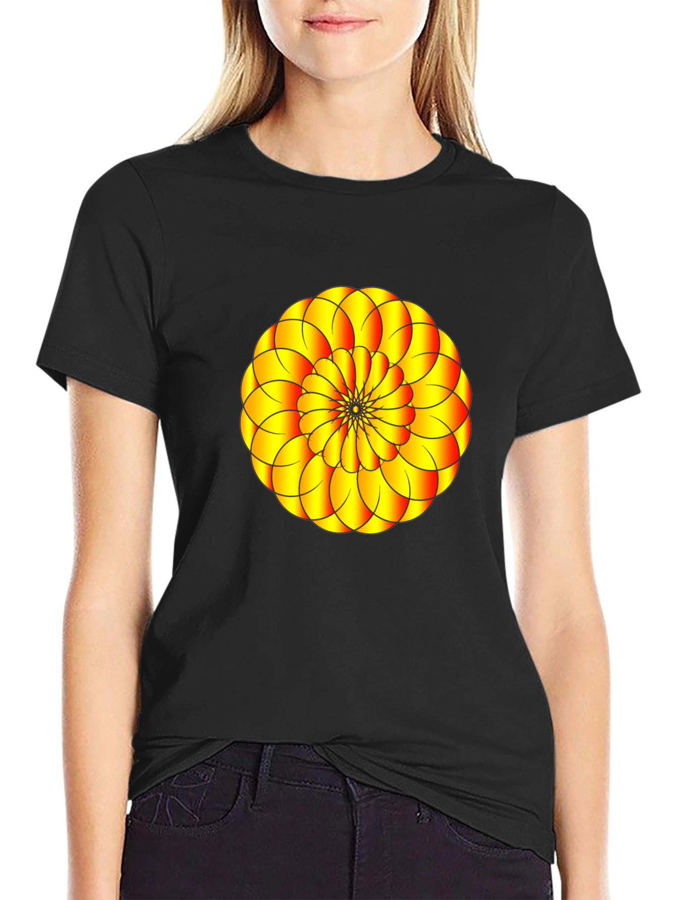 Abstract Floral Graphic Print Black T-Shirt