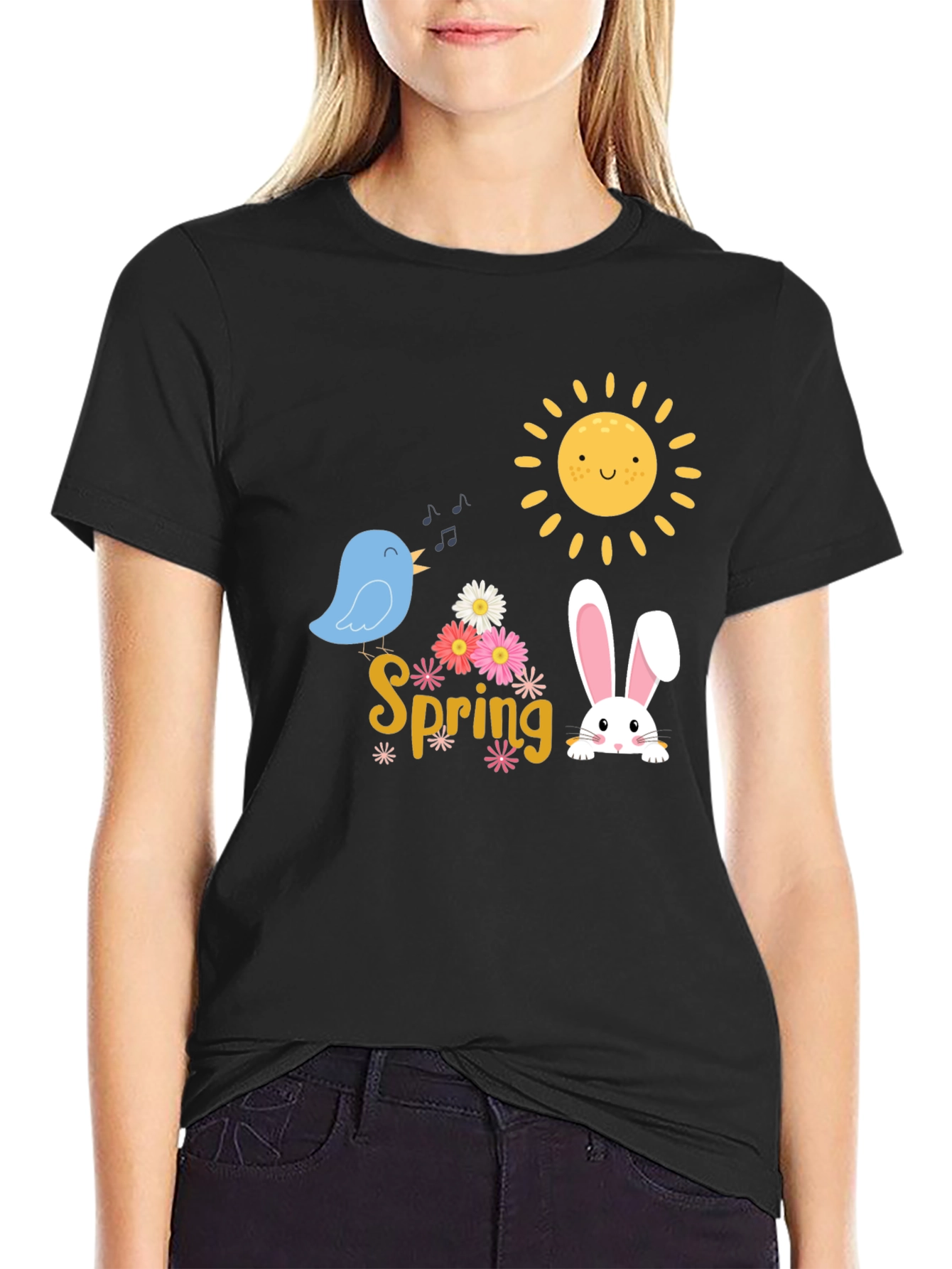 Spring T-Shirt - Cute Bird Bunny & Sun Design