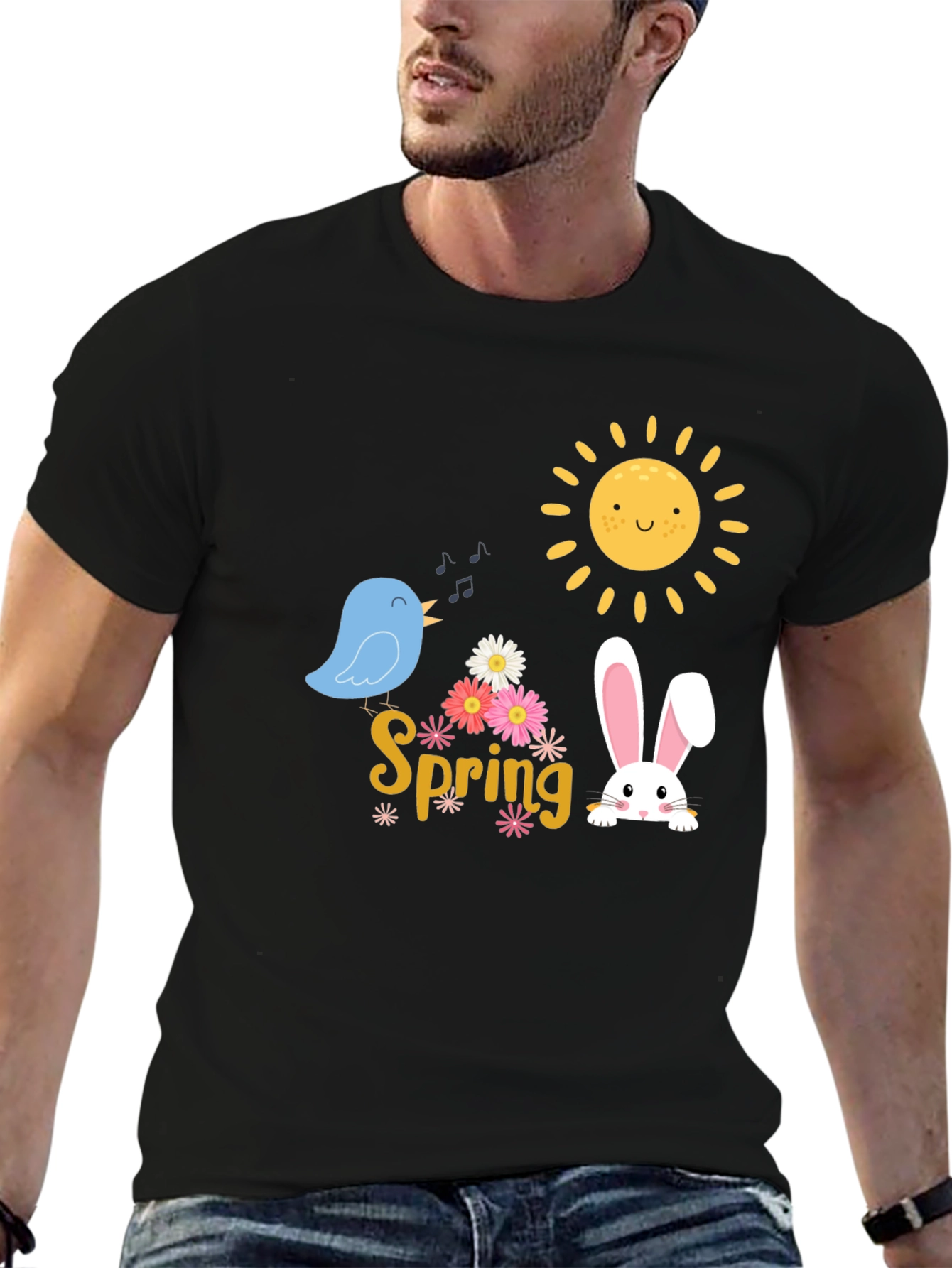 Spring T-Shirt - Cute Bird Bunny & Sun Design