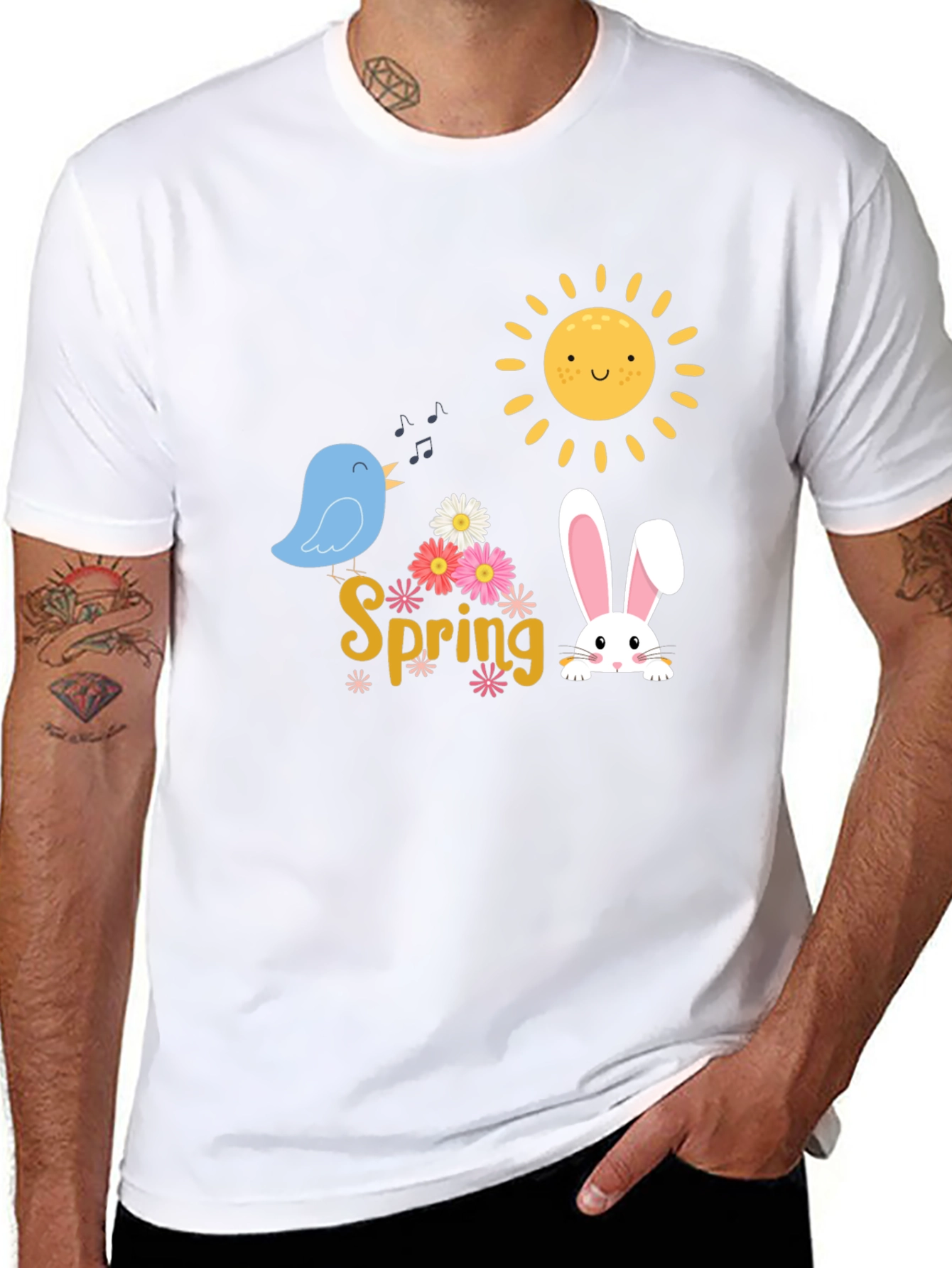 Spring T-Shirt - Cute Bird Bunny & Sun Design