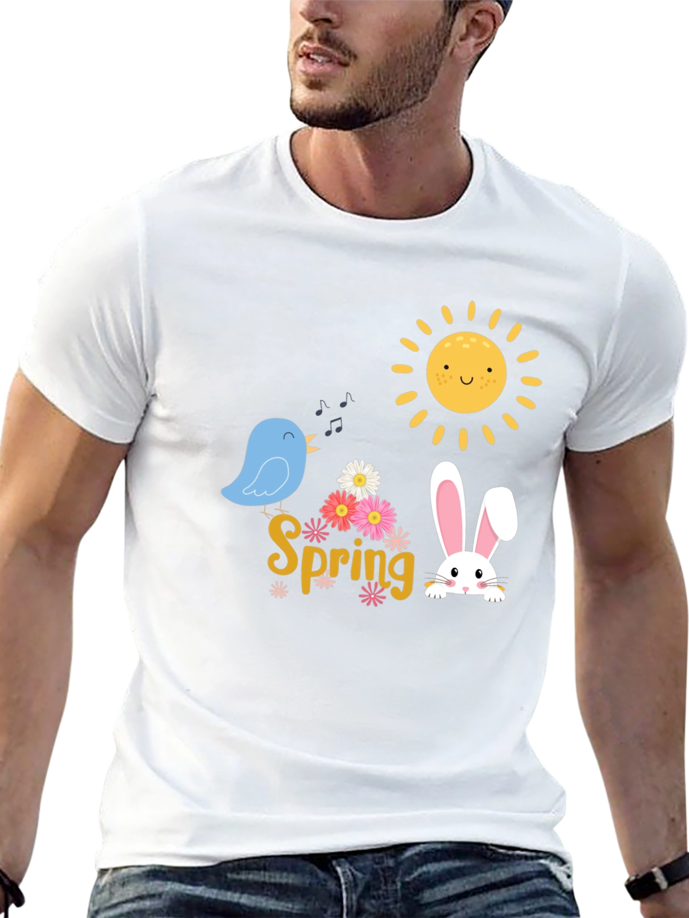 Spring T-Shirt - Cute Bird Bunny & Sun Design