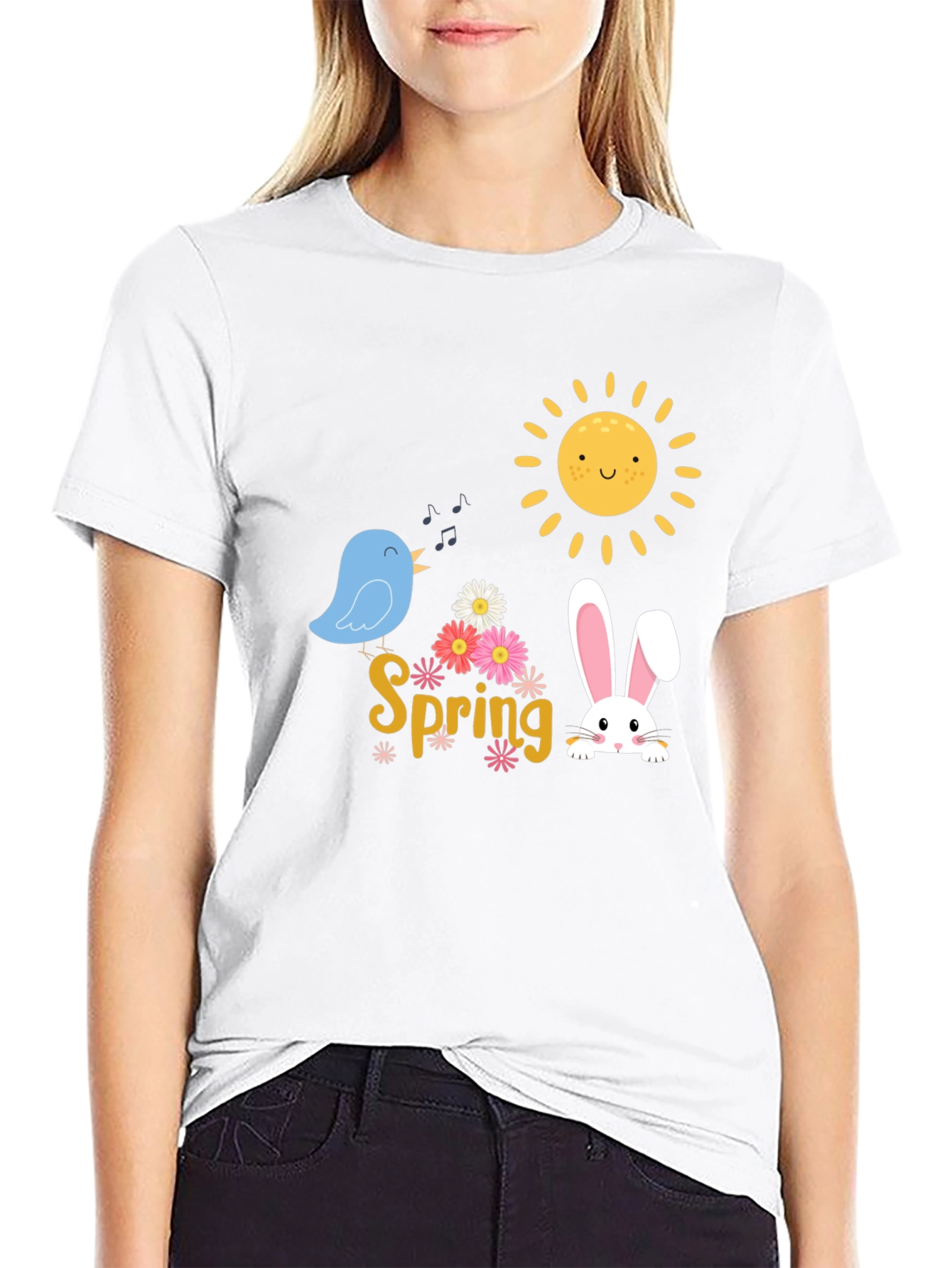 Spring T-Shirt - Cute Bird Bunny & Sun Design