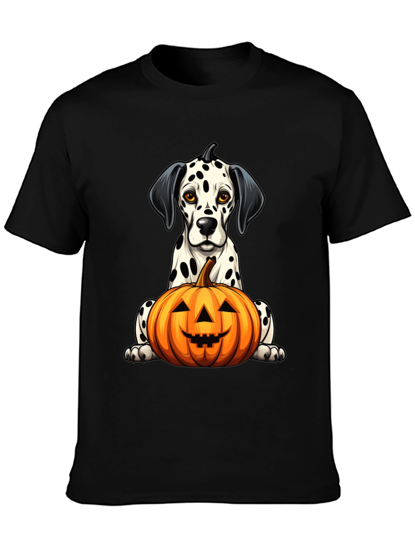 Halloween Dalmatian Dog with Pumpkin Black T-Shirt