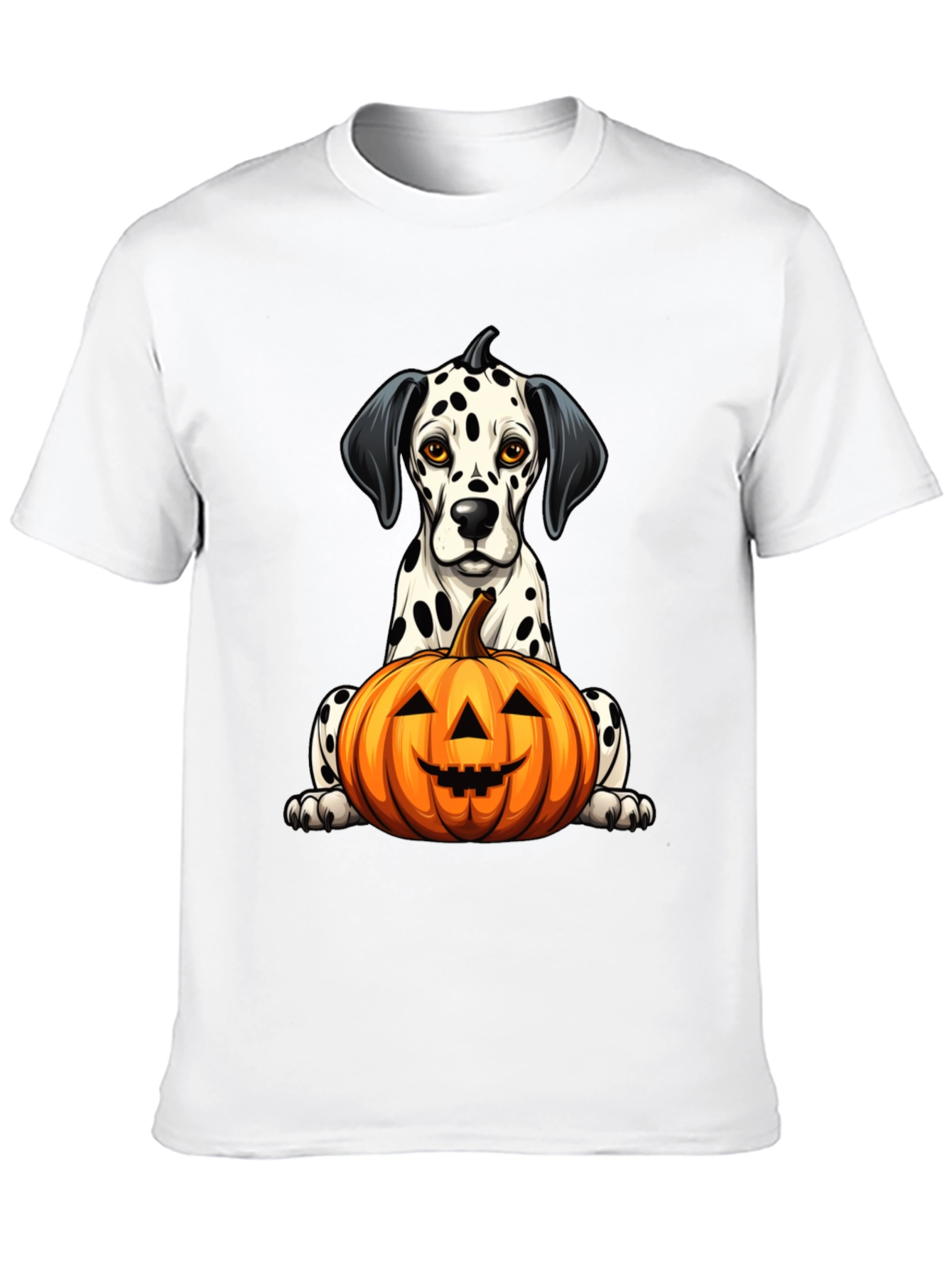 Halloween Dalmatian Dog with Pumpkin Black T-Shirt