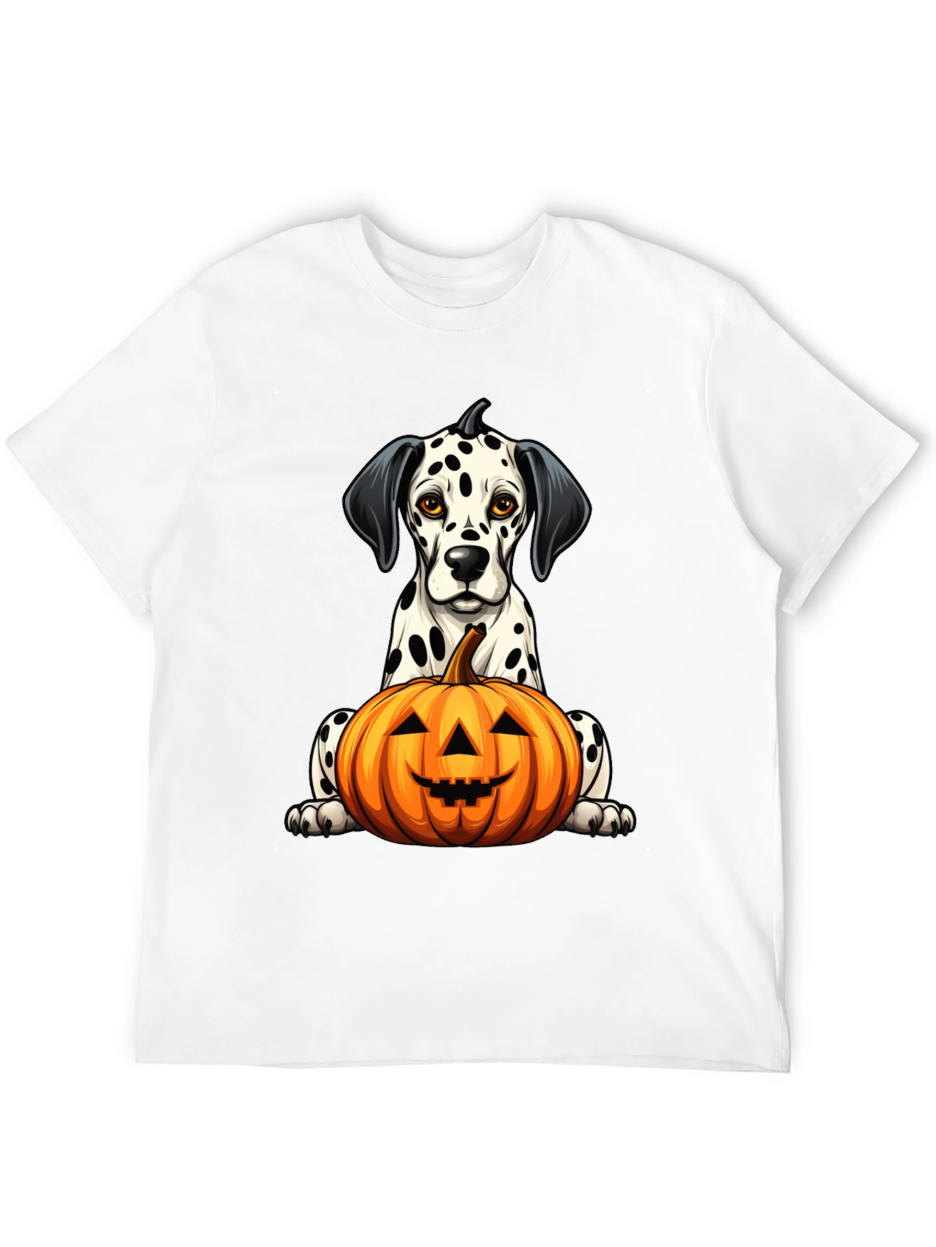 Halloween Dalmatian Dog with Pumpkin Black T-Shirt