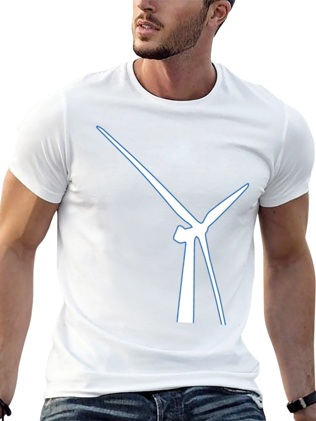Modern Wind Turbine Graphic Tee - Black Cotton Blend