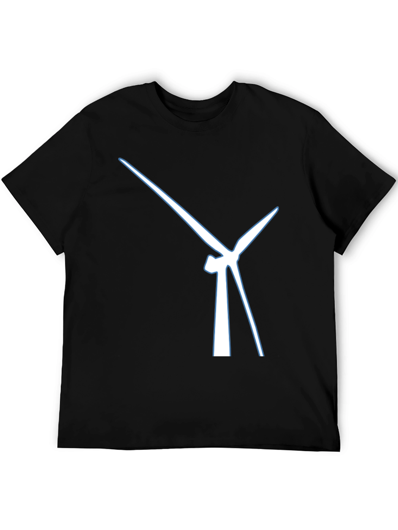 Modern Wind Turbine Graphic Tee - Black Cotton Blend