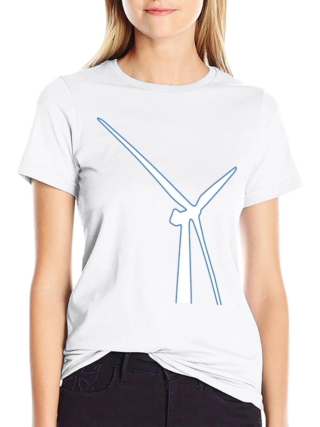 Modern Wind Turbine Graphic Tee - Black Cotton Blend