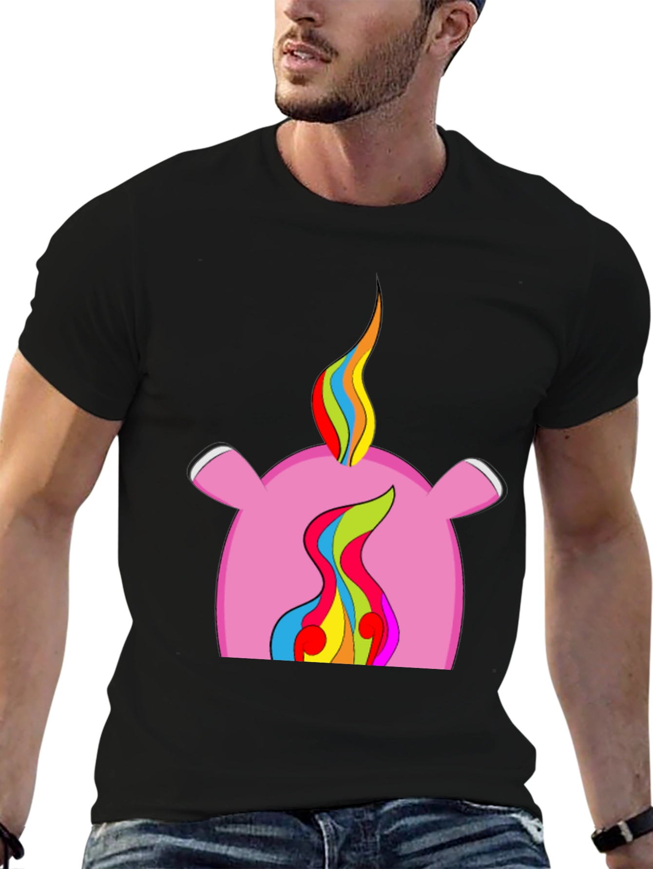 Rainbow Flame Graphic Black T-Shirt