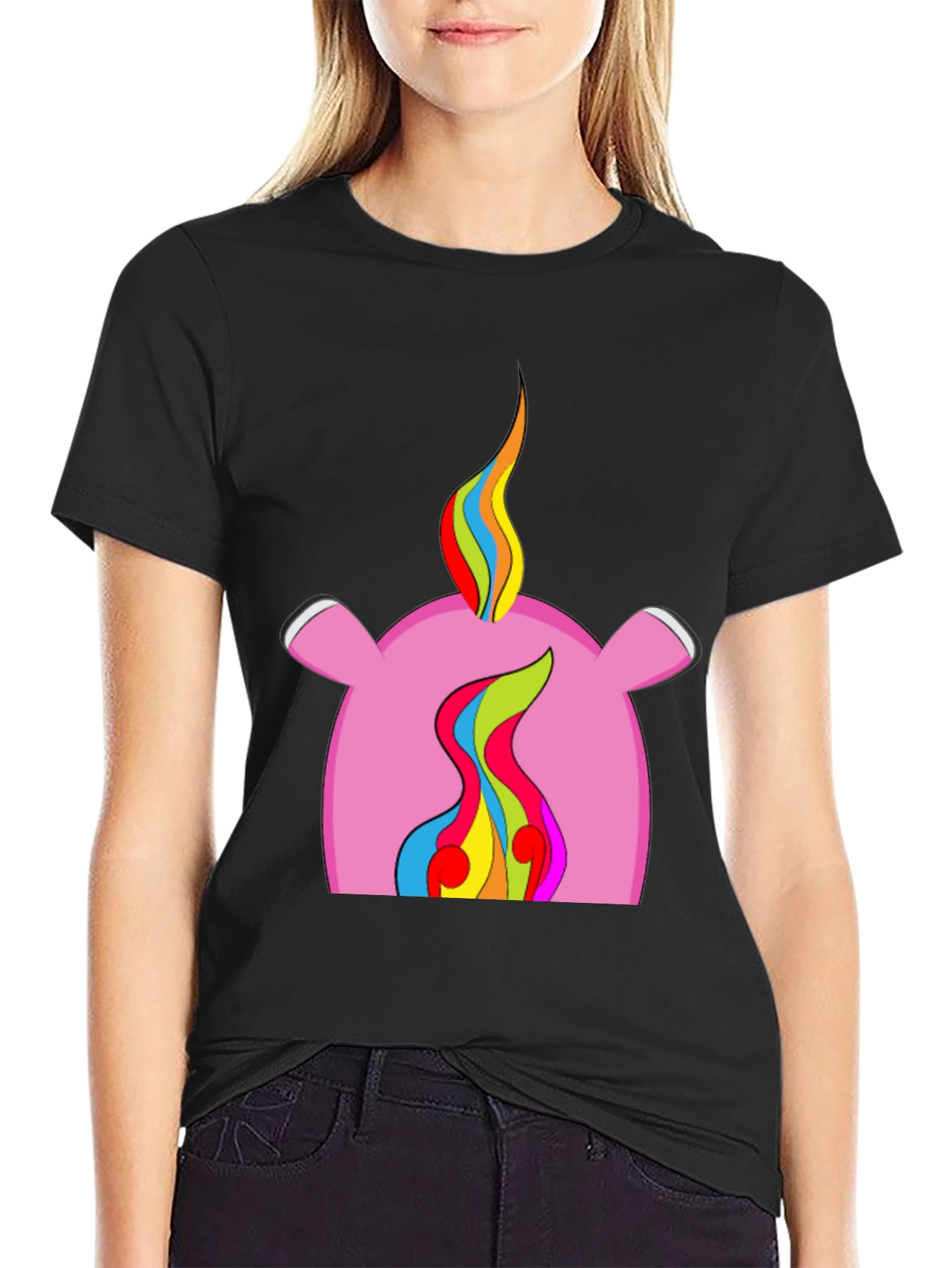 Rainbow Flame Graphic Black T-Shirt