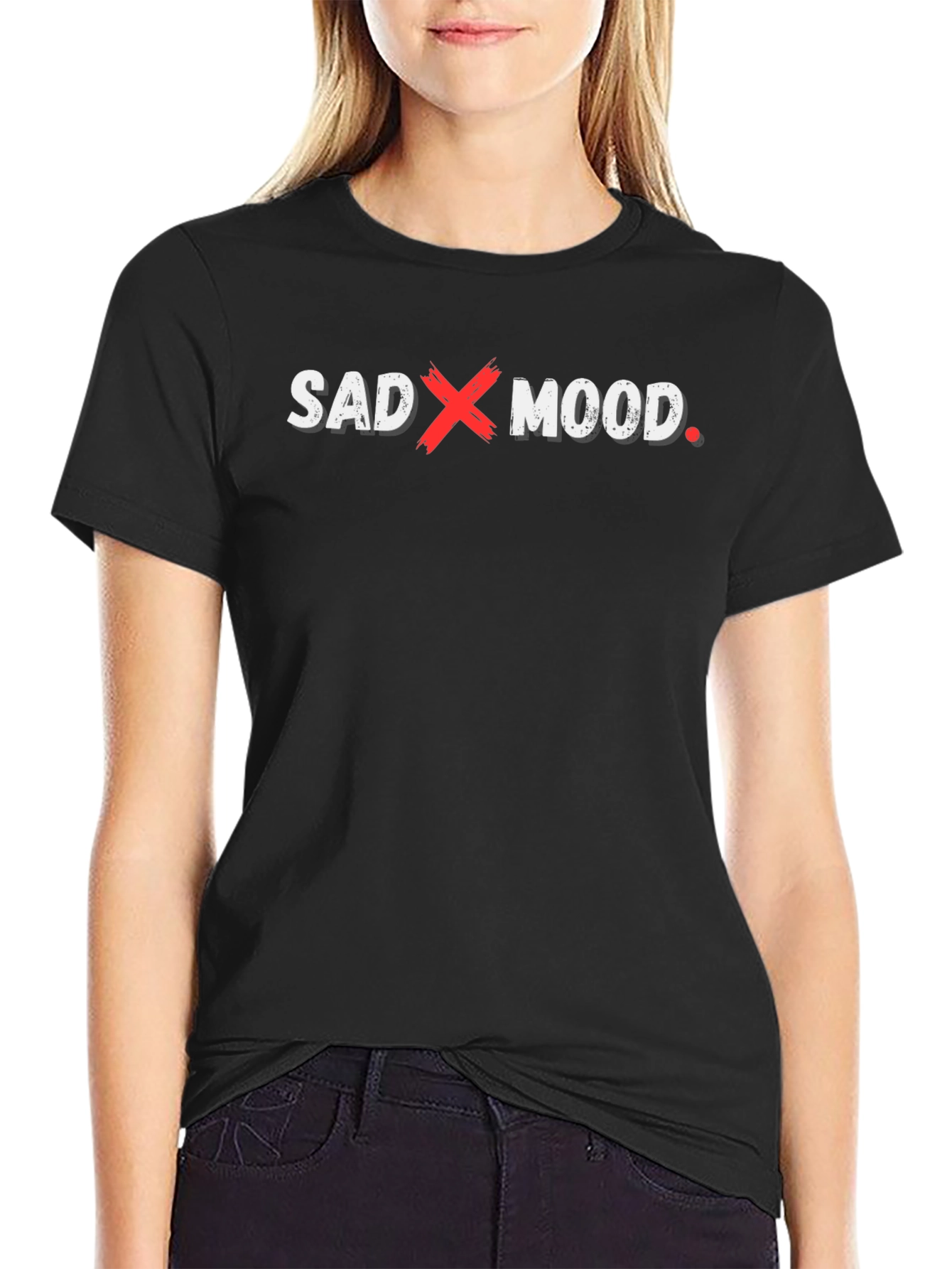 Sad Mood Graphic Print Crew Neck Tee