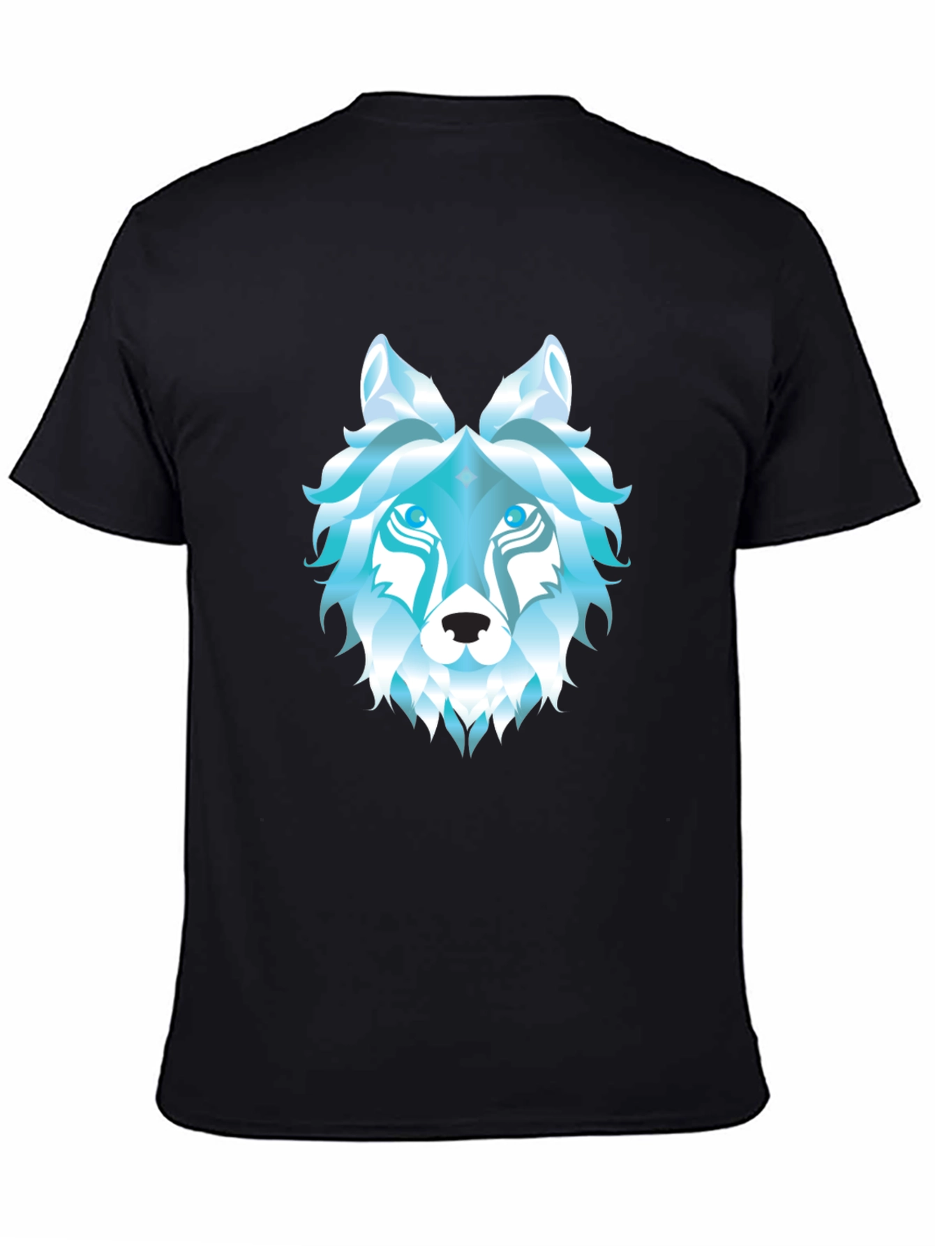 Geometric Wolf Head Graphic Black T-Shirt