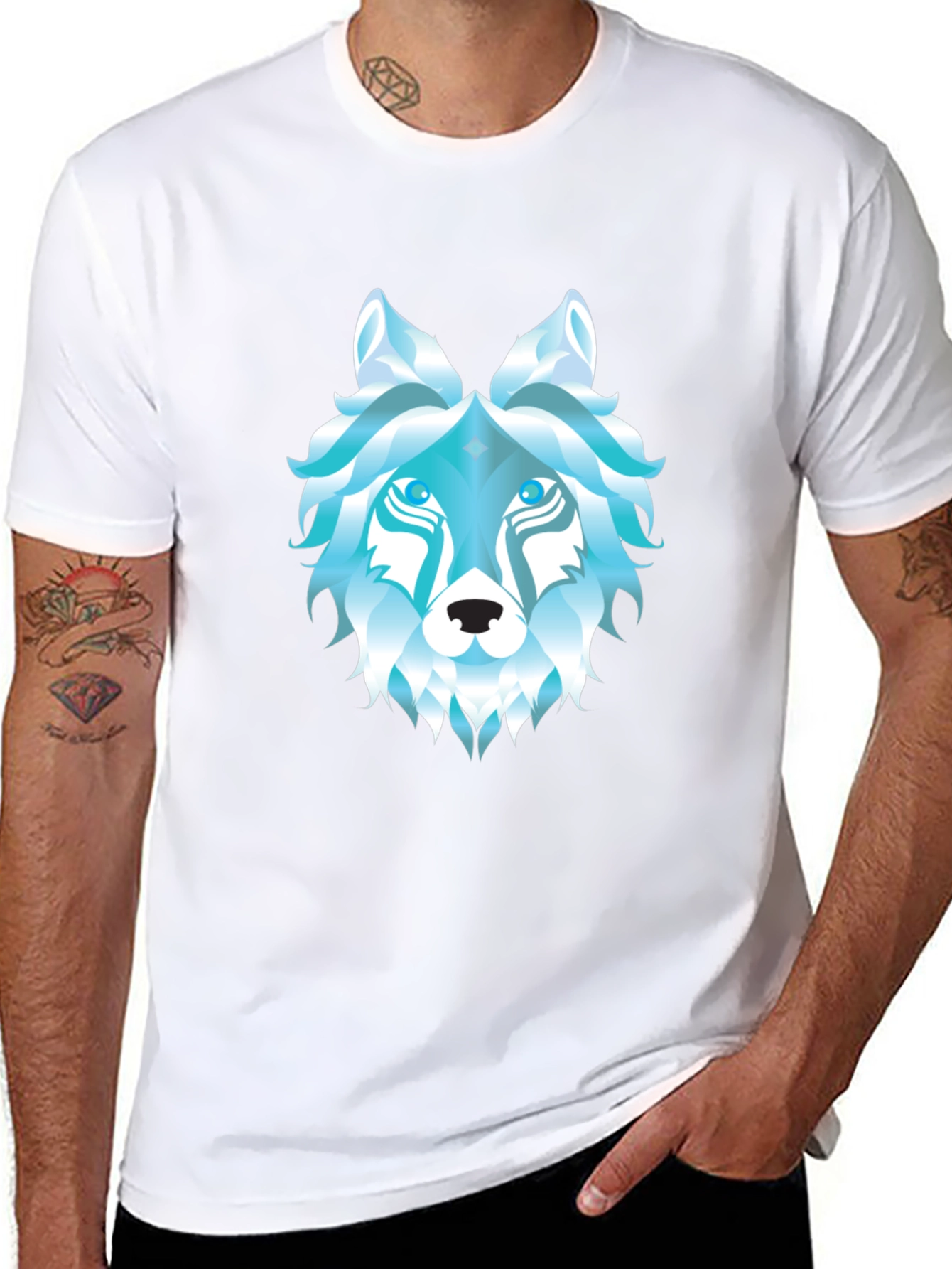 Geometric Wolf Head Graphic Black T-Shirt
