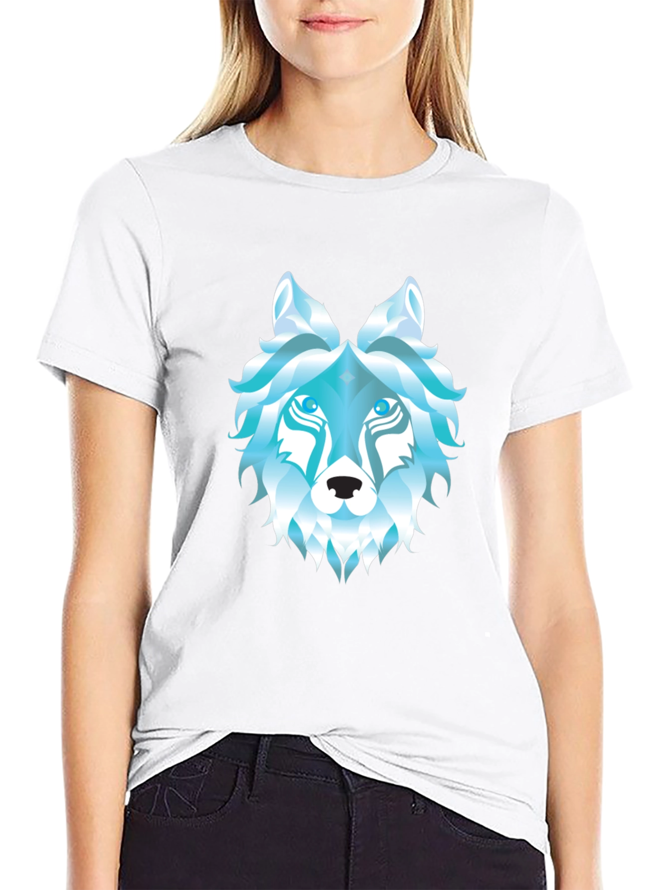 Geometric Wolf Head Graphic Black T-Shirt