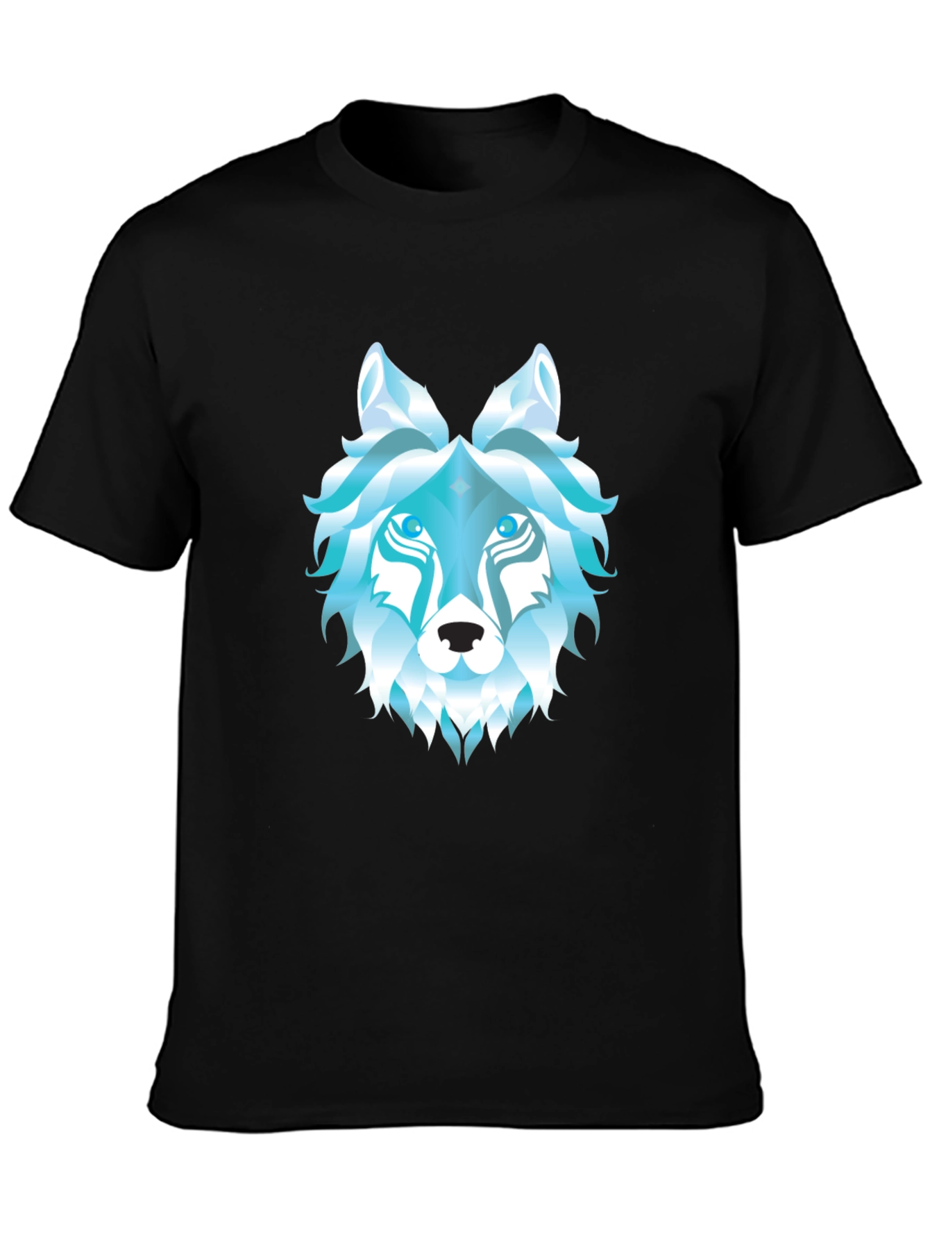 Geometric Wolf Head Graphic Black T-Shirt