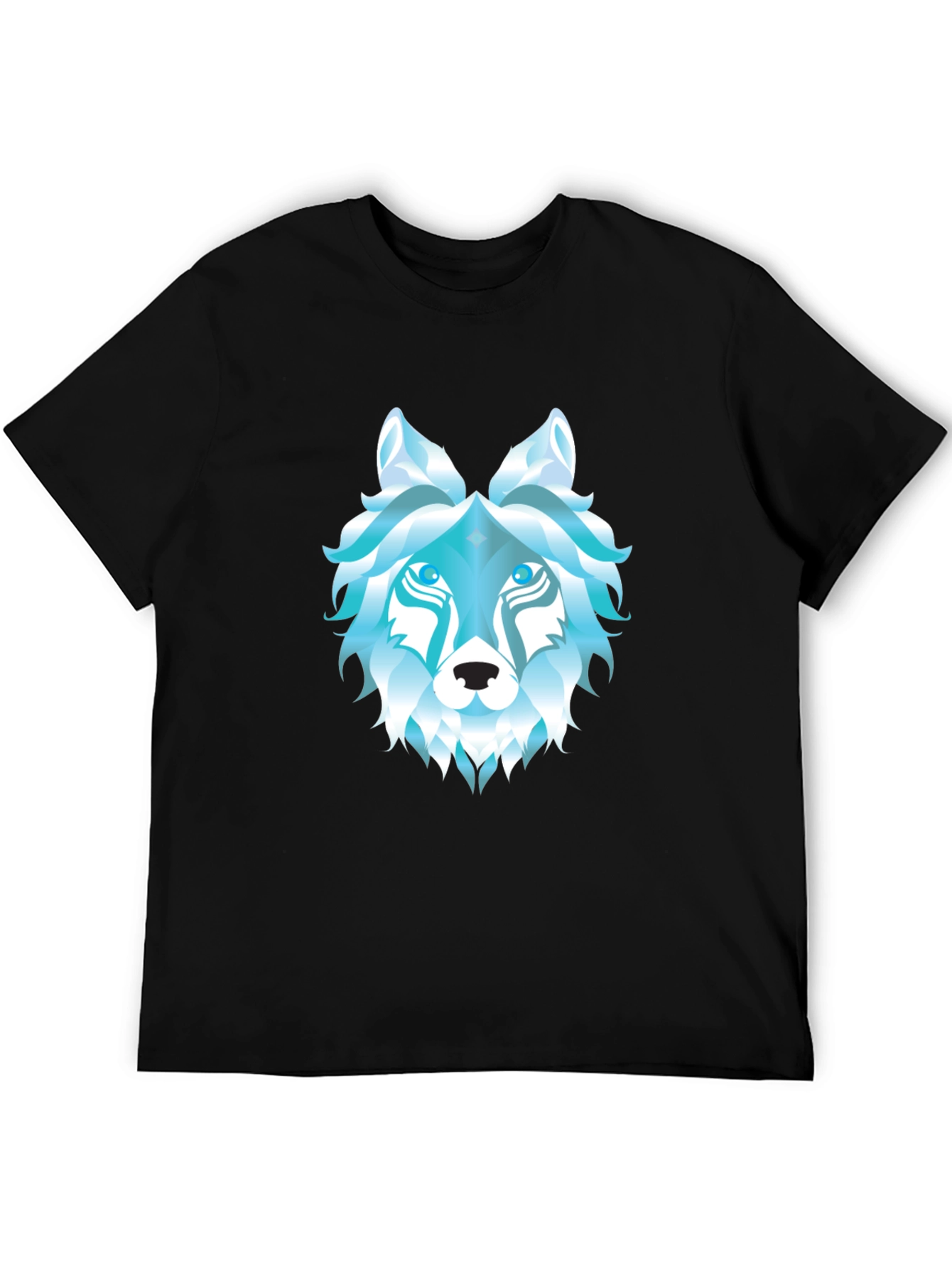Geometric Wolf Head Graphic Black T-Shirt