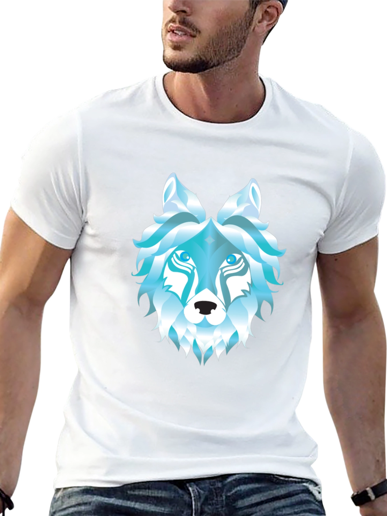 Geometric Wolf Head Graphic Black T-Shirt