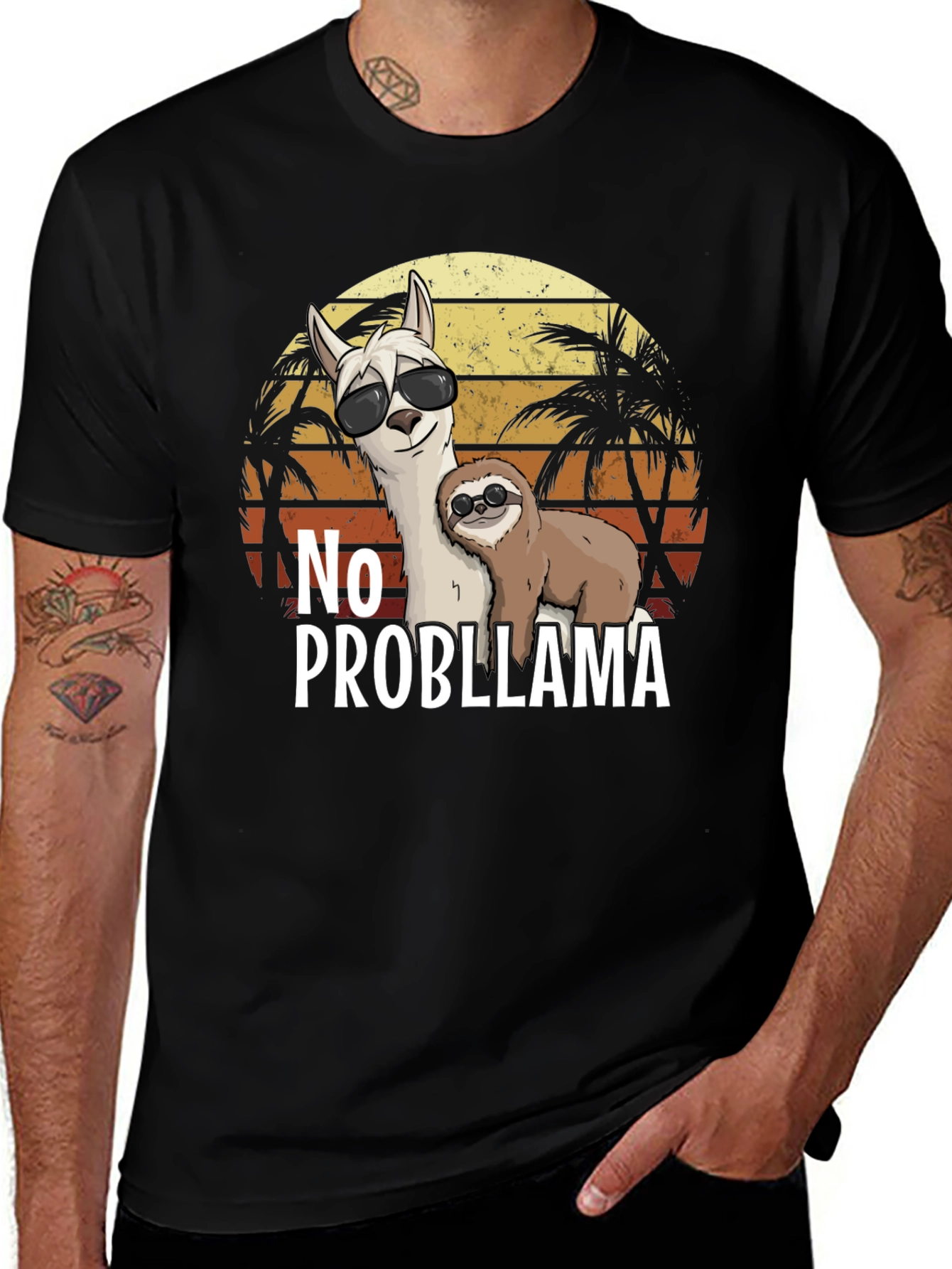 No Probllama T-Shirt - Tropical Sloth & Llama Tee