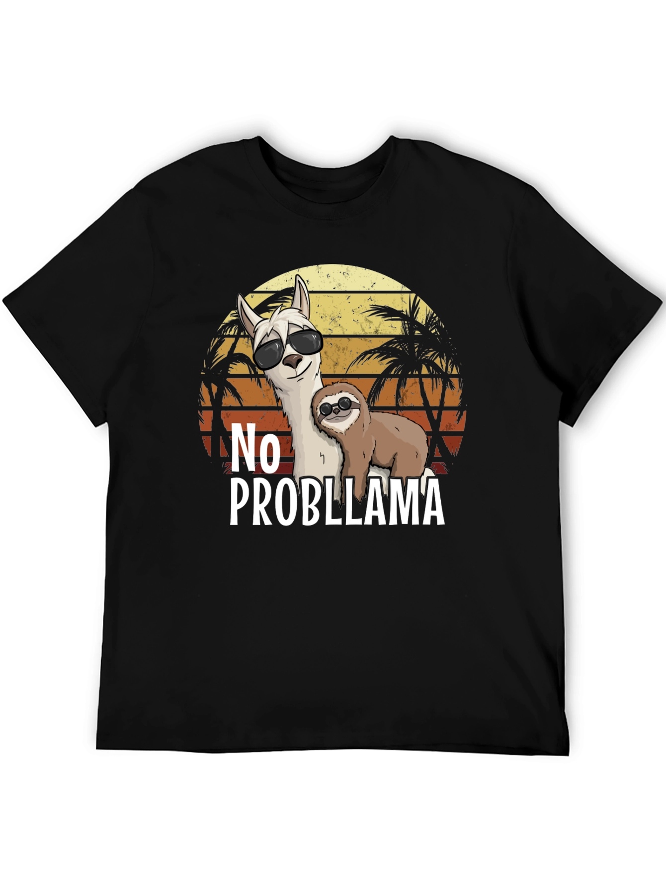 No Probllama T-Shirt - Tropical Sloth & Llama Tee
