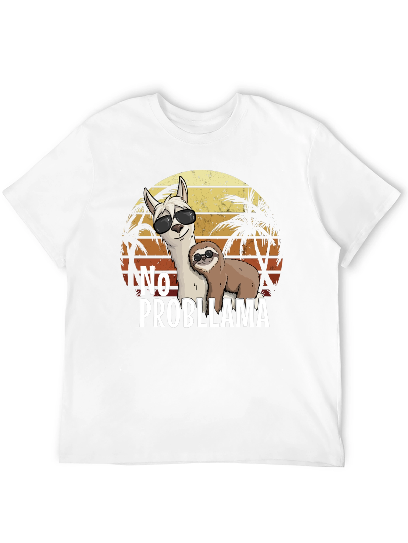 No Probllama T-Shirt - Tropical Sloth & Llama Tee