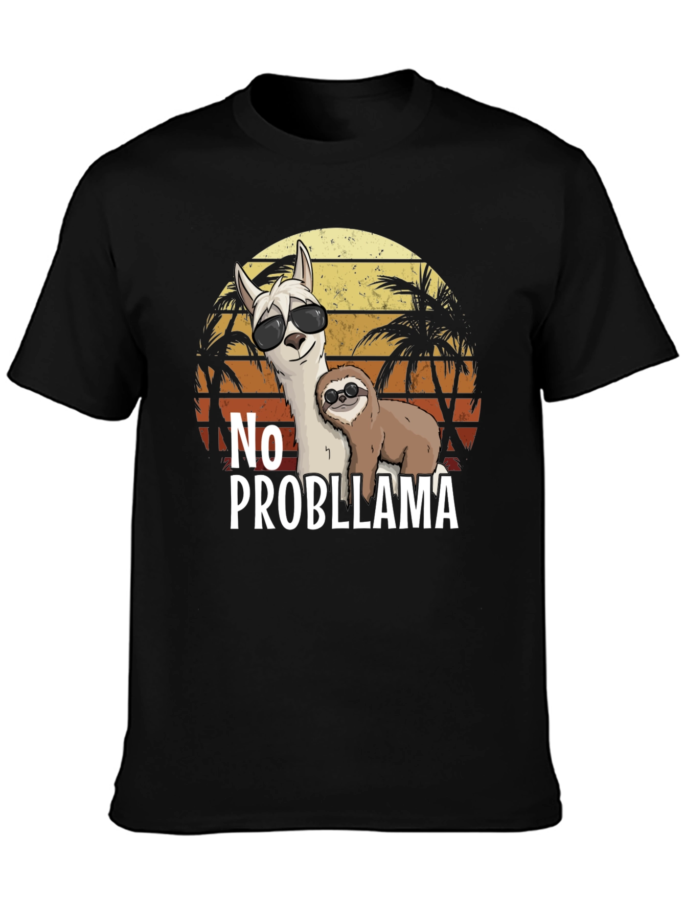 No Probllama T-Shirt - Tropical Sloth & Llama Tee