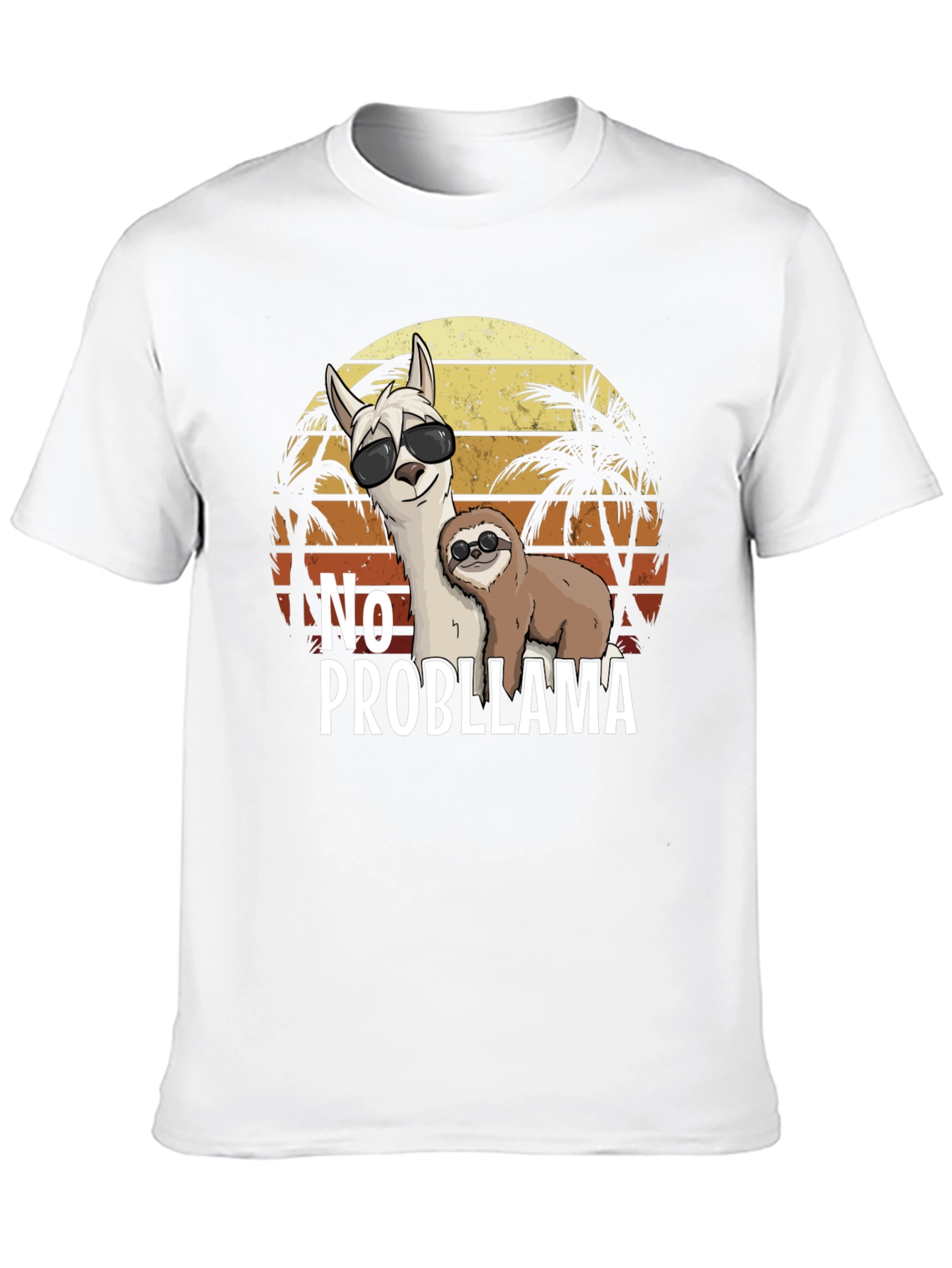 No Probllama T-Shirt - Tropical Sloth & Llama Tee