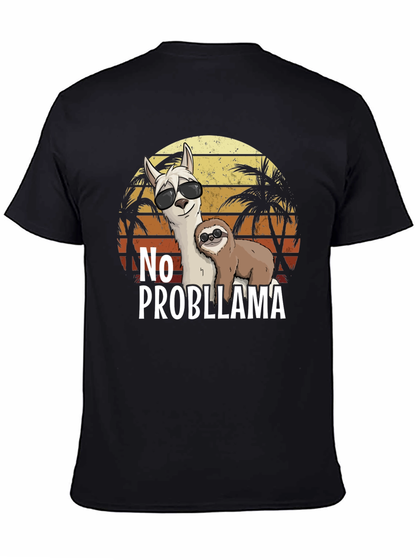No Probllama T-Shirt - Tropical Sloth & Llama Tee