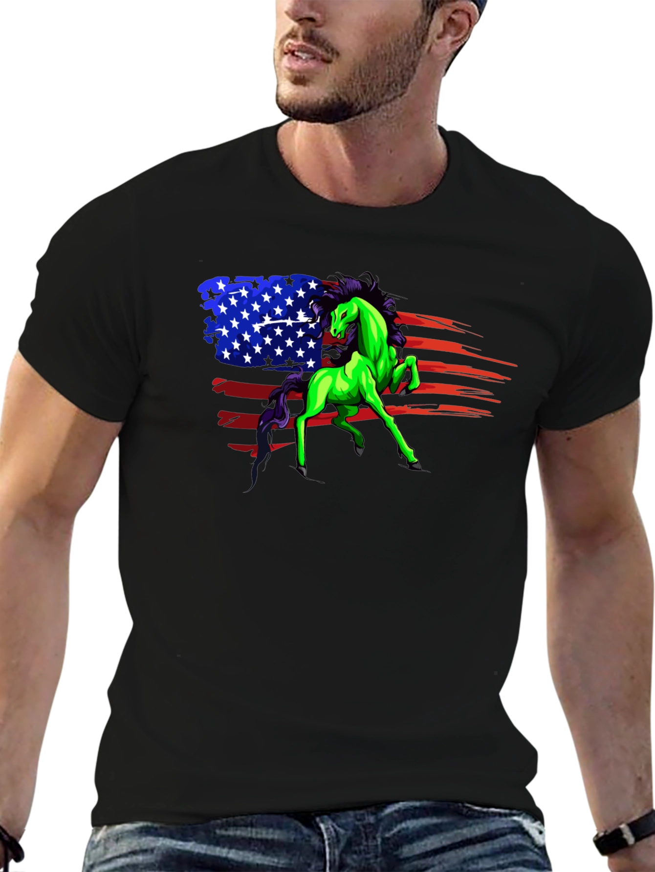 Patriotic Horse Graphic Tee - Unisex Black Shirt