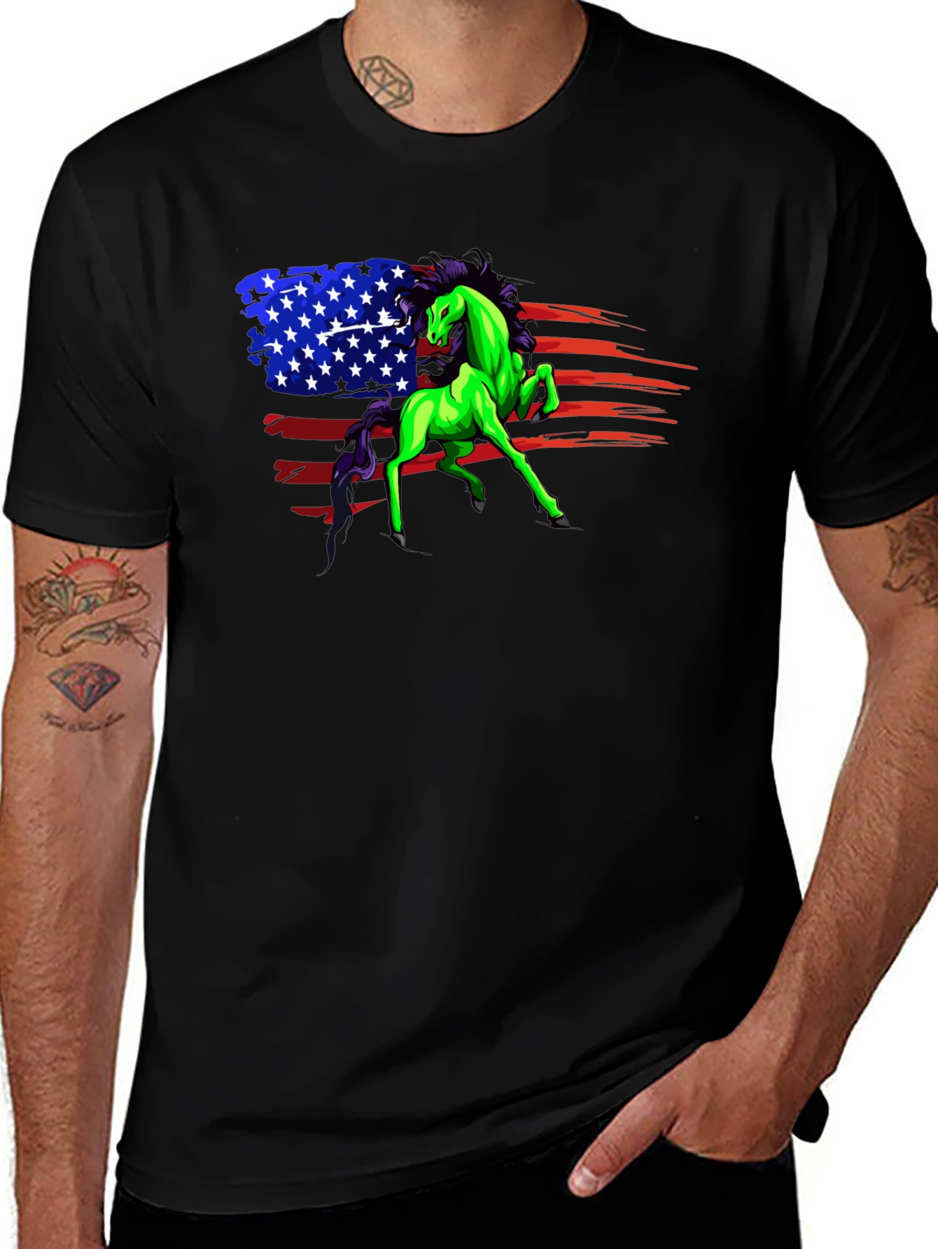 Patriotic Horse Graphic Tee - Unisex Black Shirt