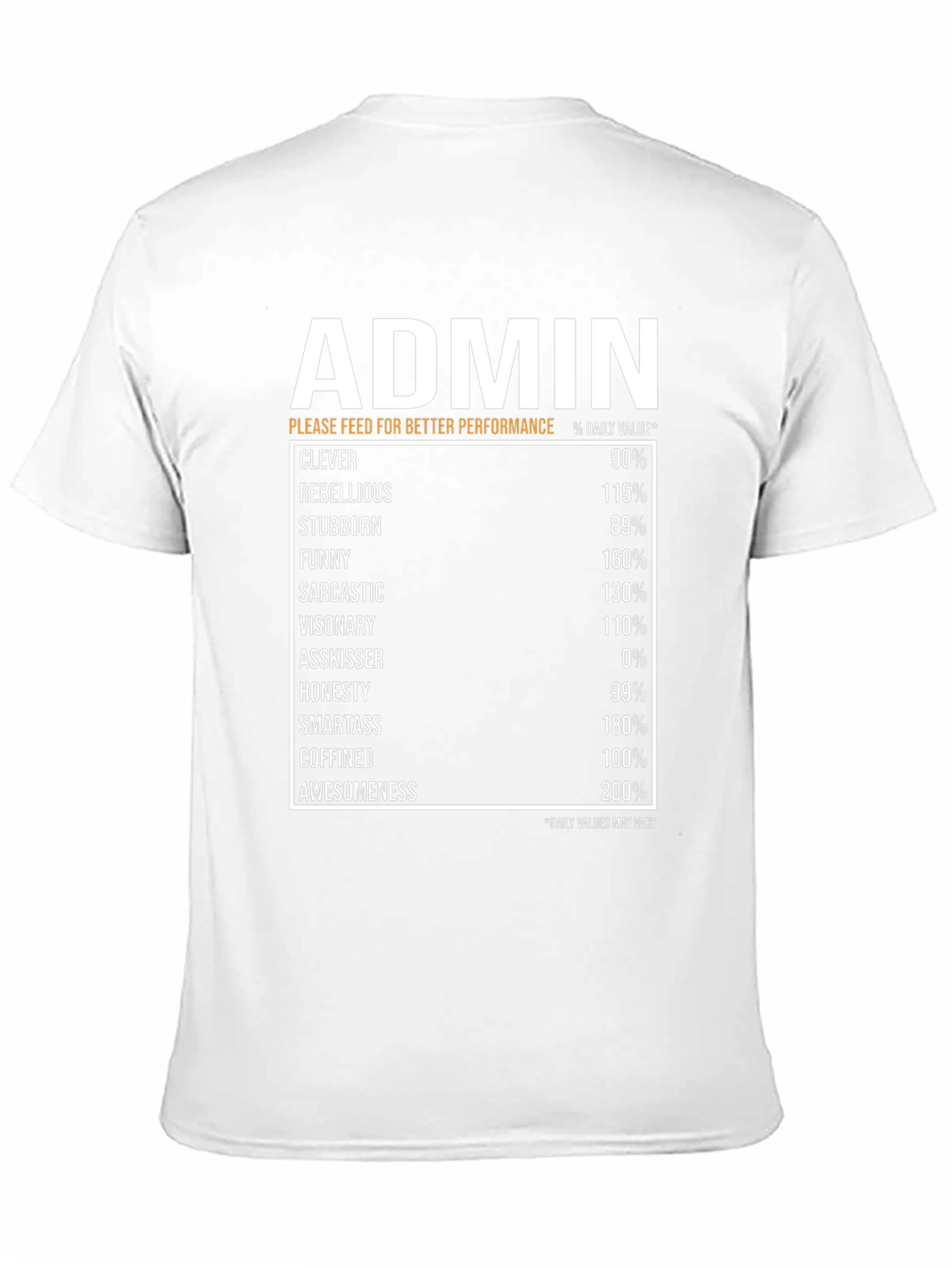 Admin Humor T-Shirt: Daily Value Breakdown